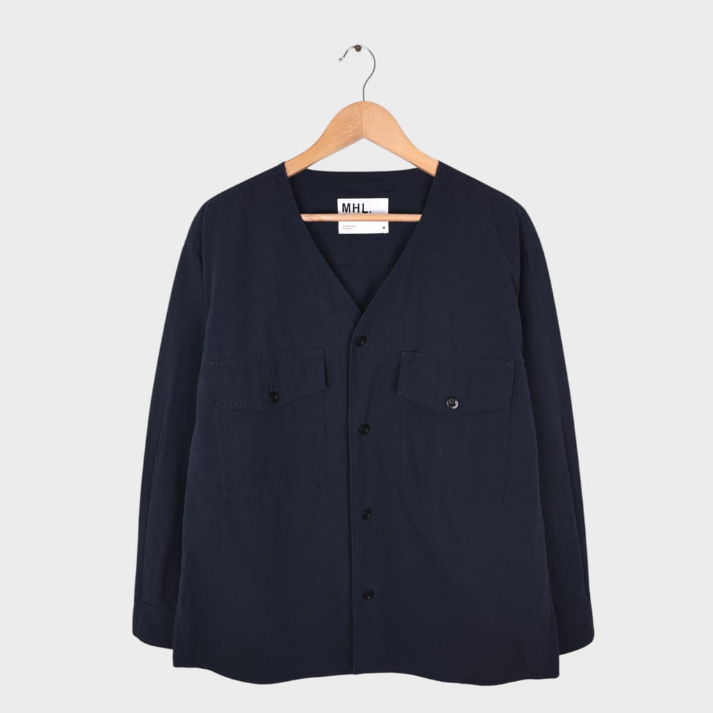 MHL MARGARET HOWELL Men's Navy Cotton/Linen V-Neck Overshirt Jacket