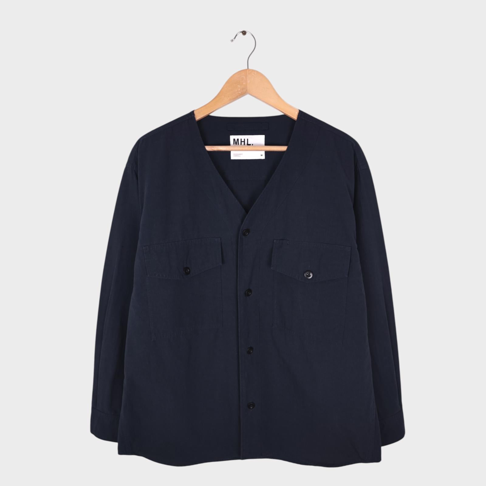 MHL MARGARET HOWELL Men's Navy Cotton/Linen V-Neck Overshirt Jacket