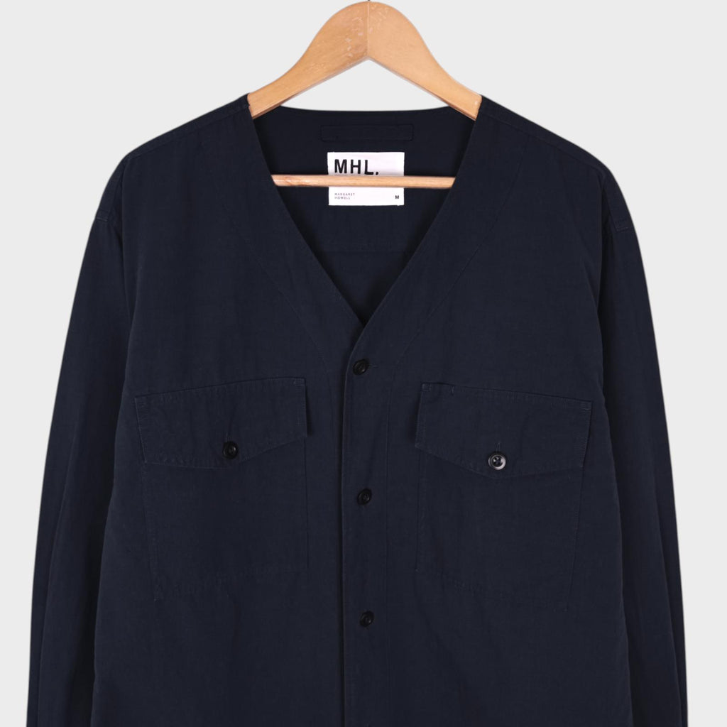 MHL MARGARET HOWELL Men's Navy Cotton/Linen V-Neck Overshirt Jacket