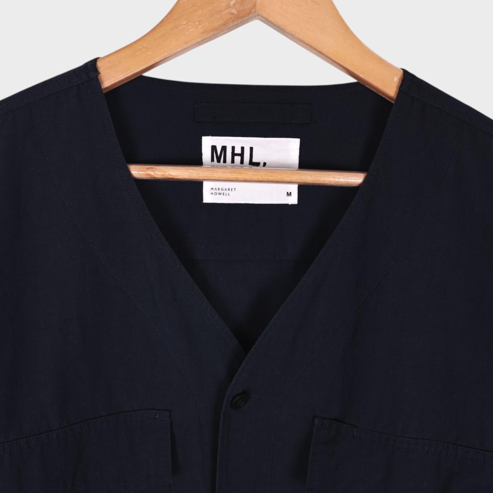 MHL MARGARET HOWELL Men's Navy Cotton/Linen V-Neck Overshirt Jacket