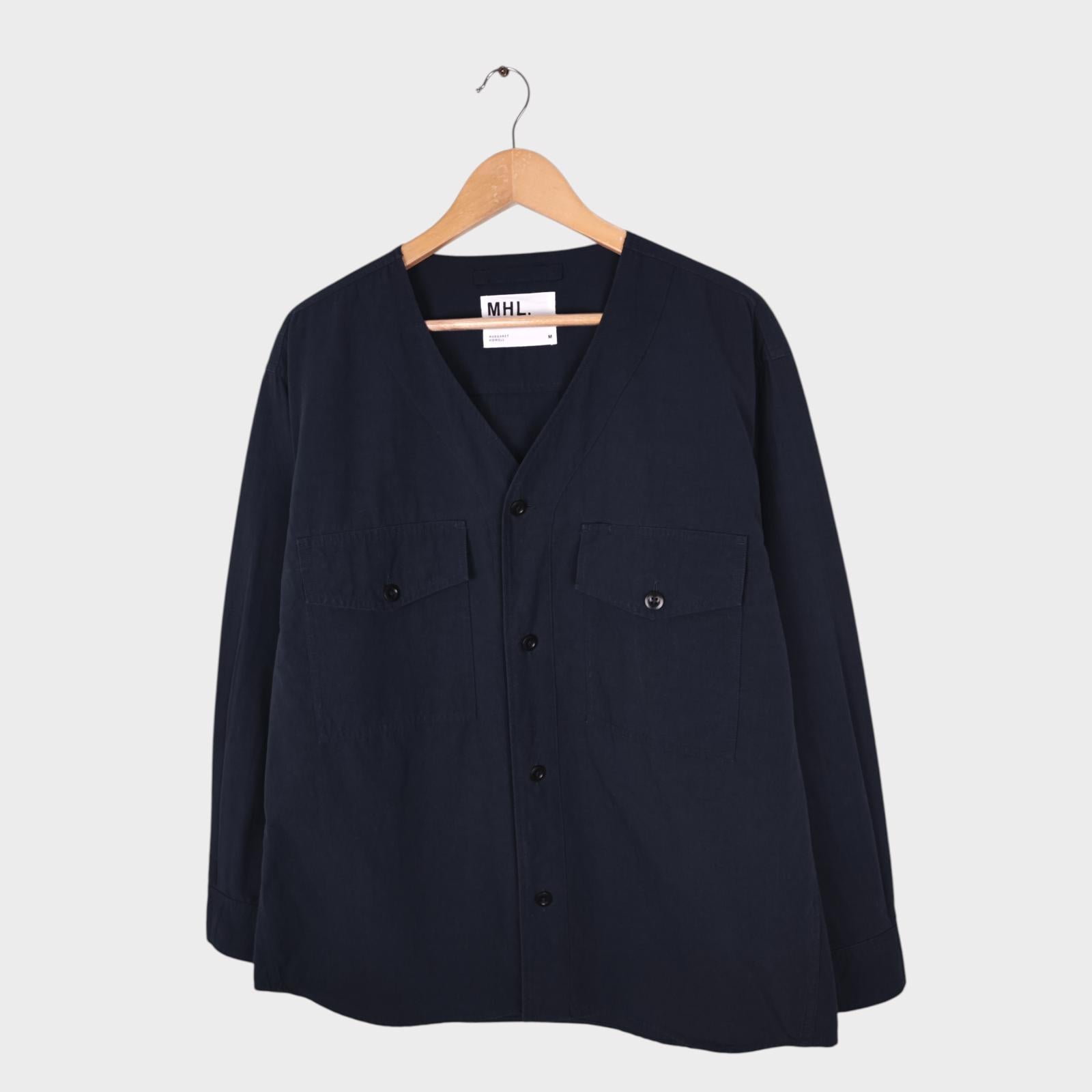 MHL MARGARET HOWELL Men's Navy Cotton/Linen V-Neck Overshirt Jacket