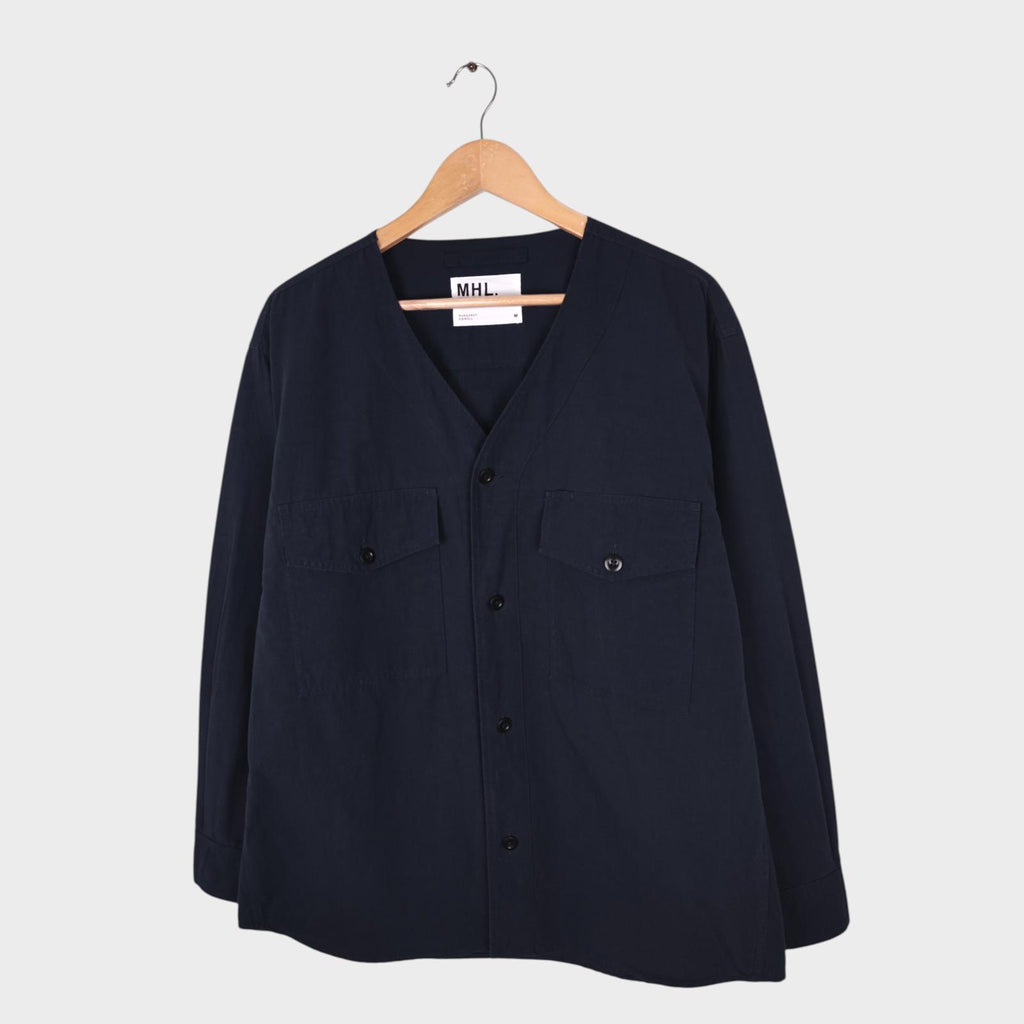 MHL MARGARET HOWELL Men's Navy Cotton/Linen V-Neck Overshirt Jacket