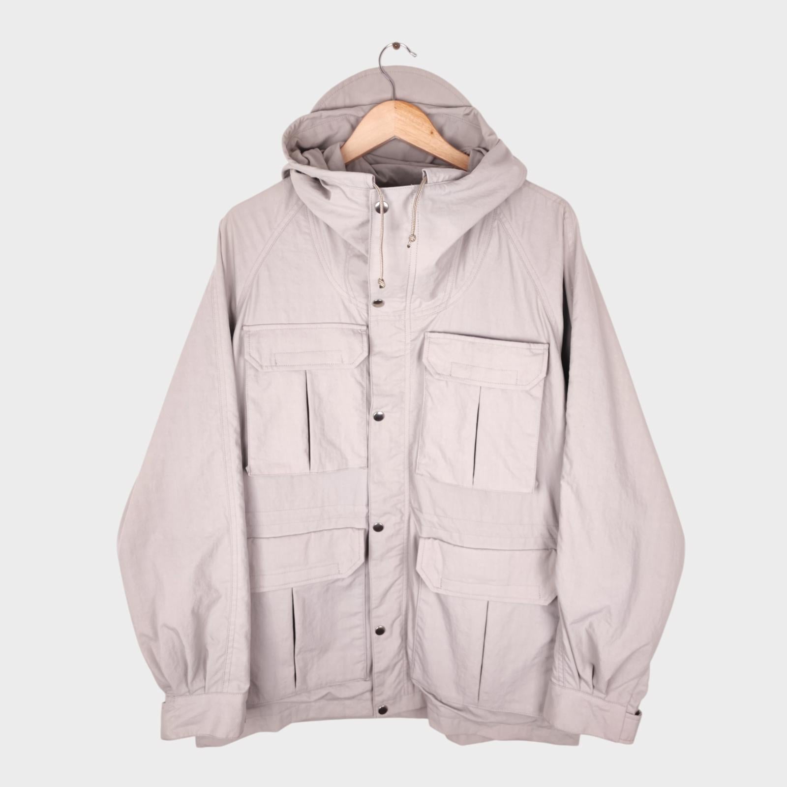 BEAMS PLUS Men's Chalk Nylon Gingham Lining Hooded Mountain Parka Jacket