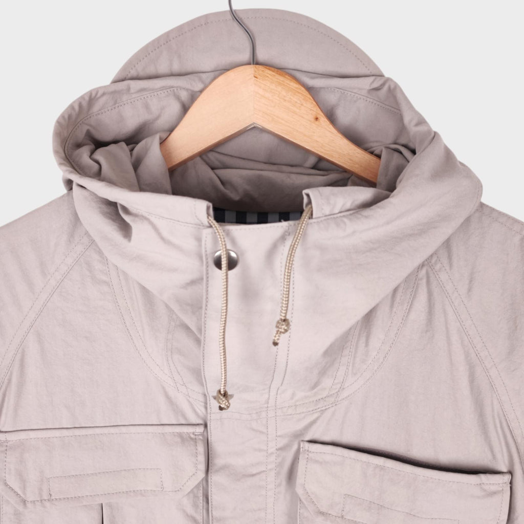 BEAMS PLUS Men's Chalk Nylon Gingham Lining Hooded Mountain Parka Jacket