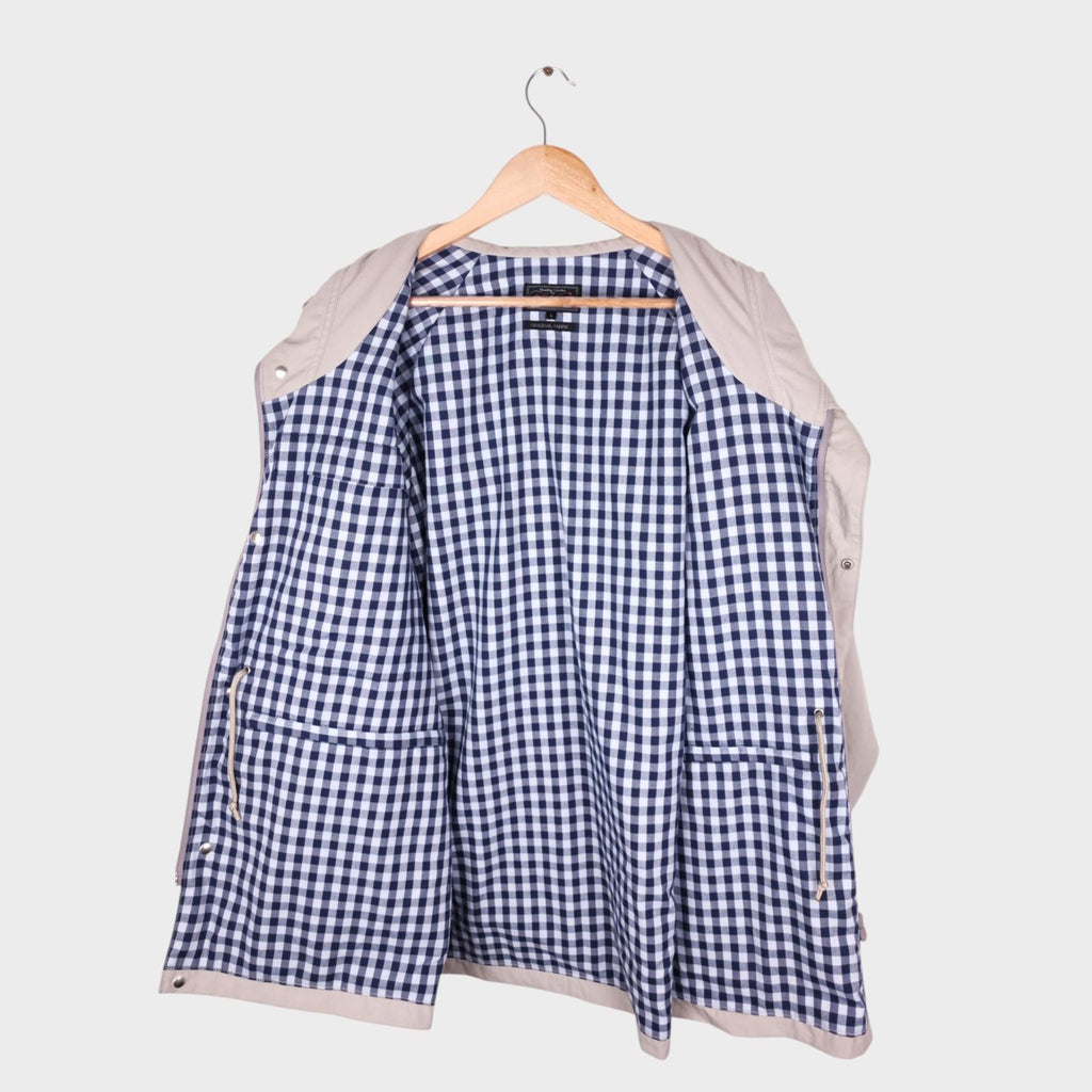 BEAMS PLUS Men's Chalk Nylon Gingham Lining Hooded Mountain Parka Jacket