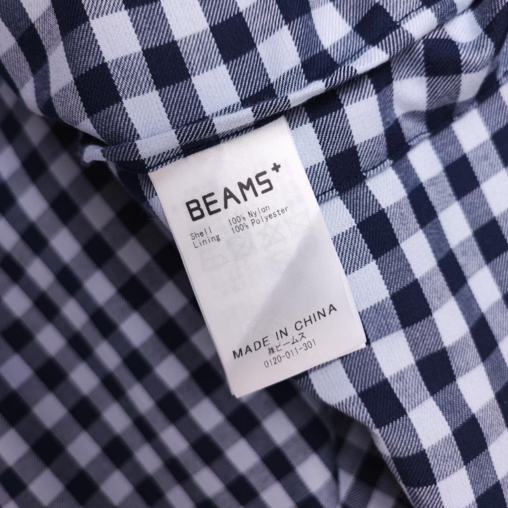 BEAMS PLUS Men's Chalk Nylon Gingham Lining Hooded Mountain Parka Jacket