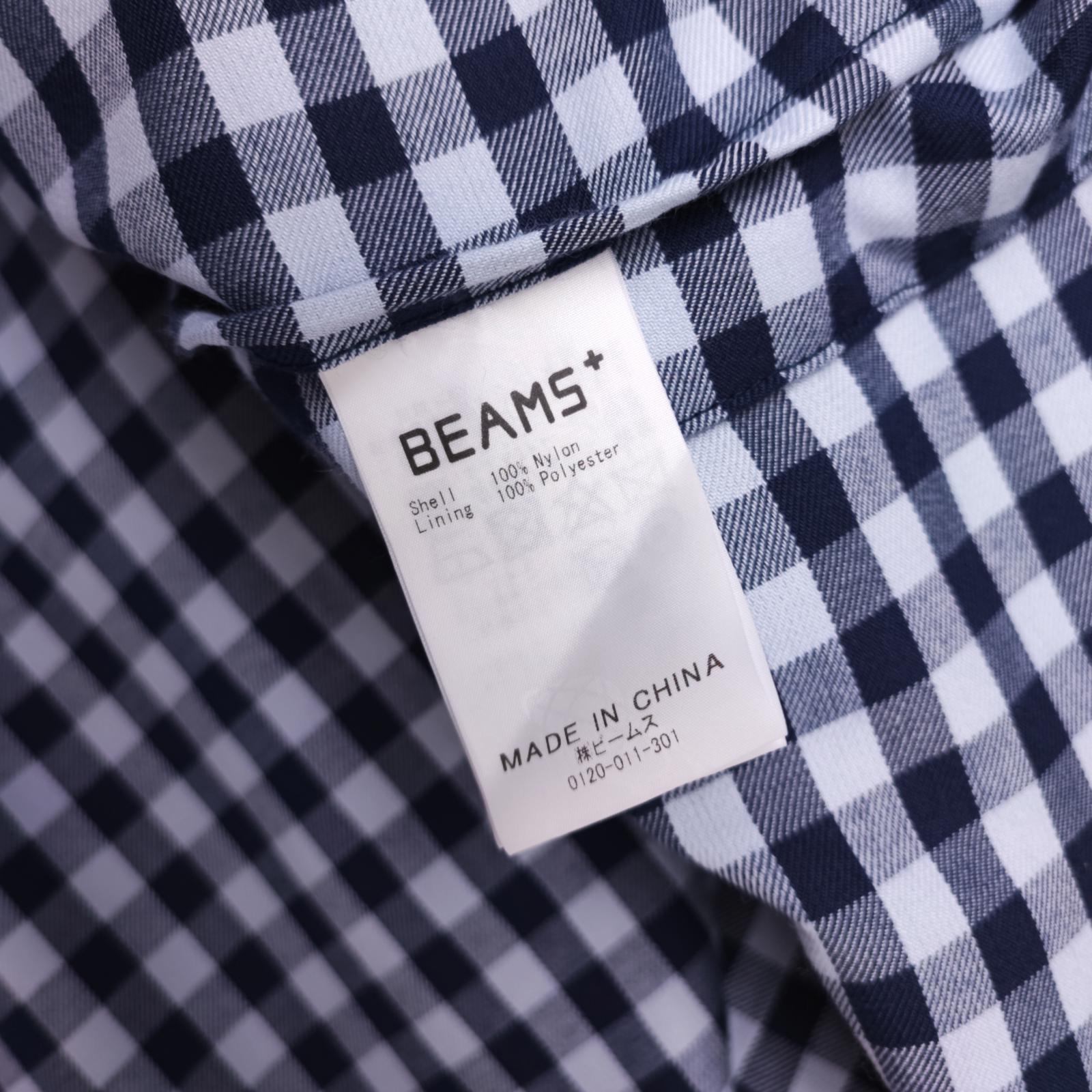 BEAMS PLUS Men's Chalk Nylon Gingham Lining Hooded Mountain Parka Jacket