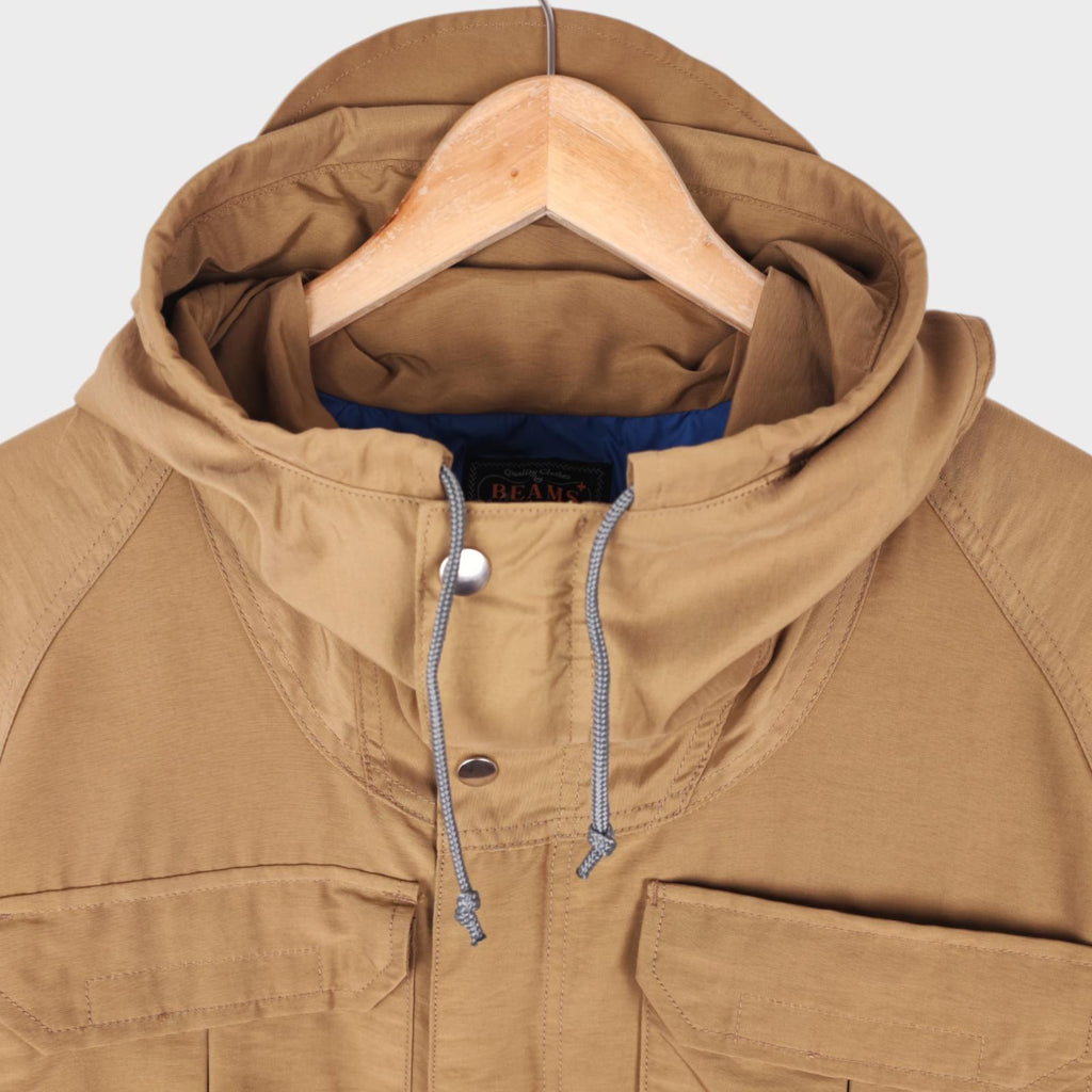 BEAMS PLUS Men's Brown 60/40 Cotton Nylon Hooded Mountain Parka Jacket