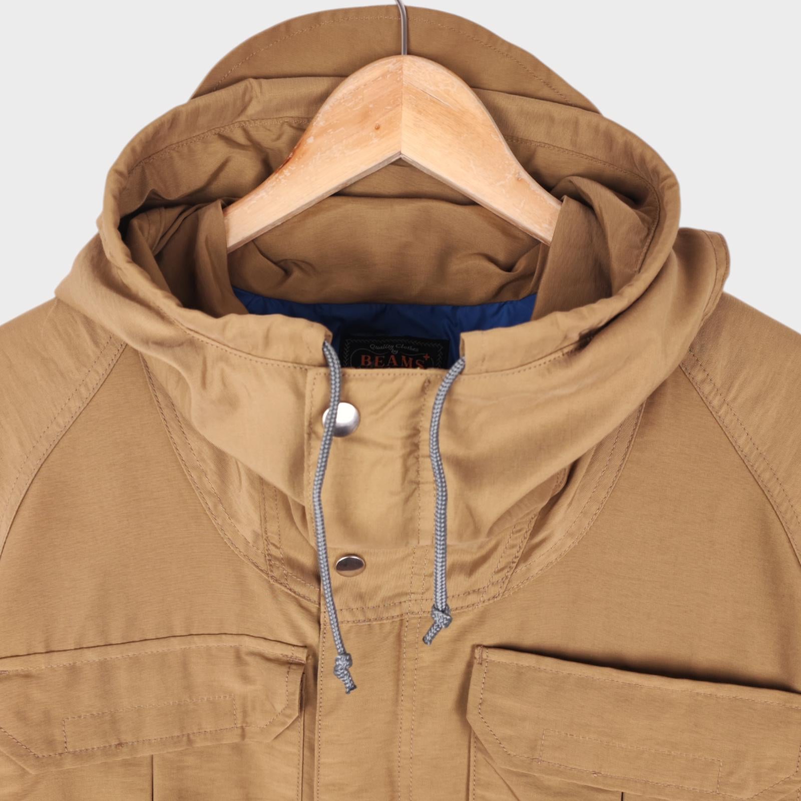 BEAMS PLUS Men's Brown 60/40 Cotton Nylon Hooded Mountain Parka Jacket