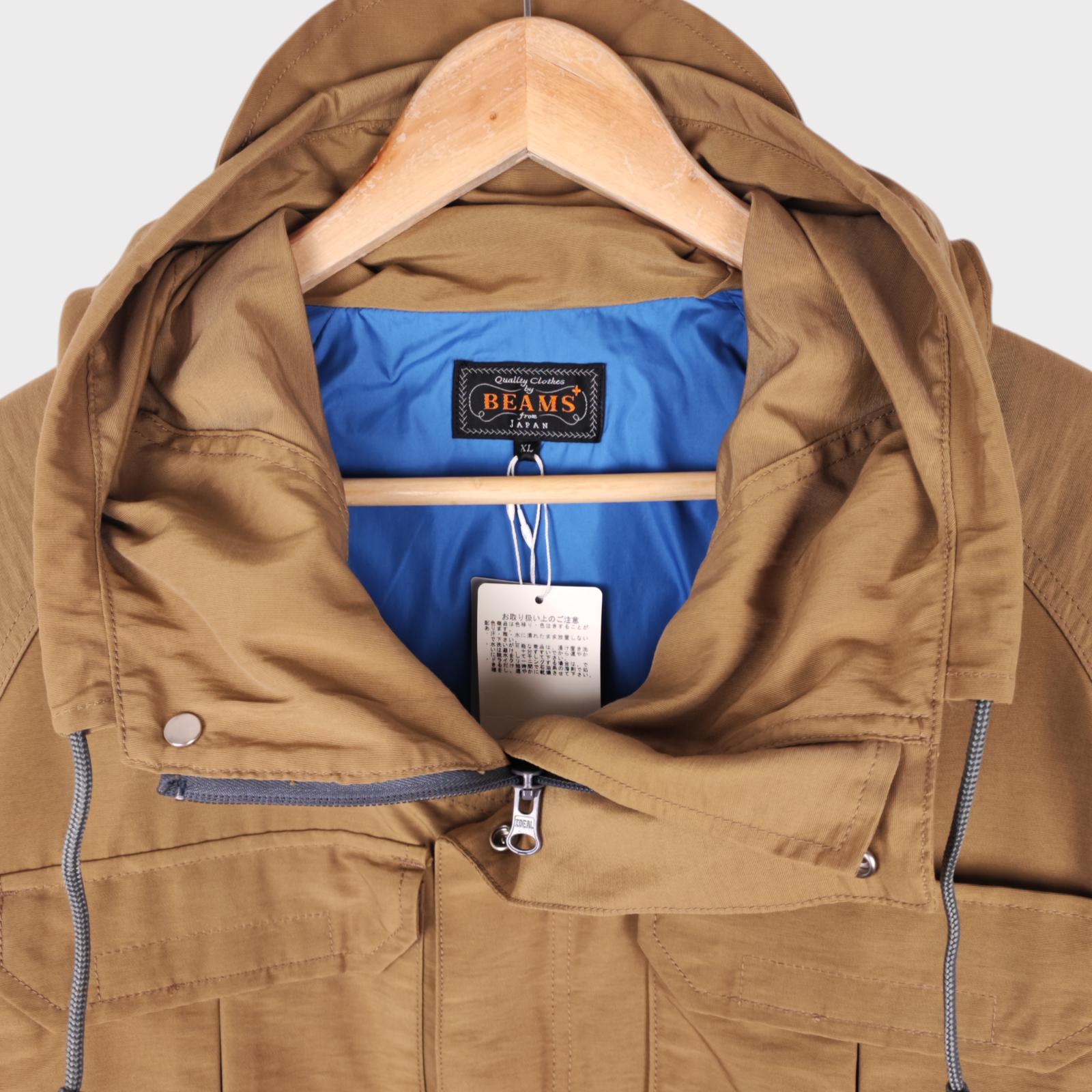 BEAMS PLUS Men's Brown 60/40 Cotton Nylon Hooded Mountain Parka Jacket