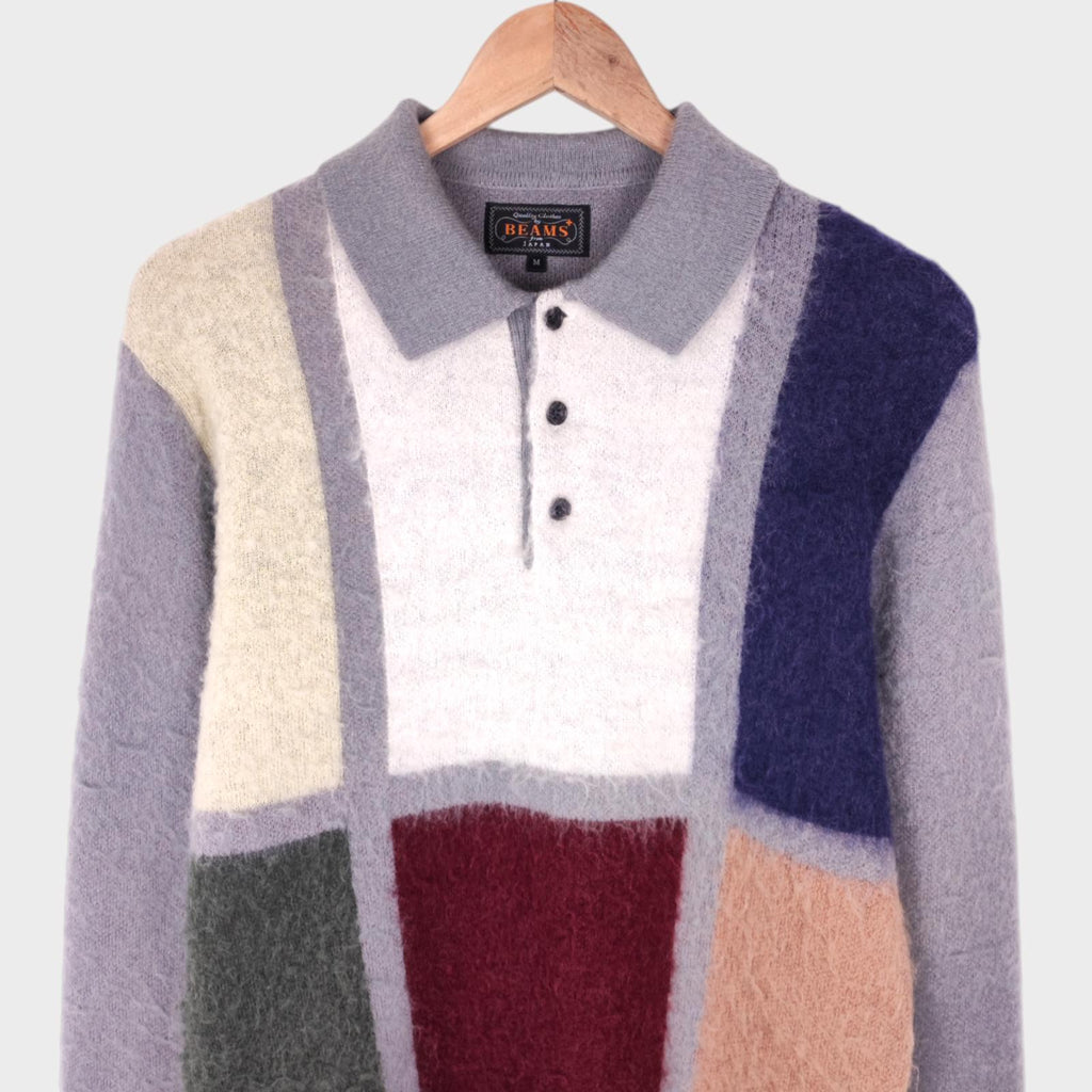 BEAMS PLUS Men's 9 Gauge Shaggy Mohair Blend Polo Shirt Jumper