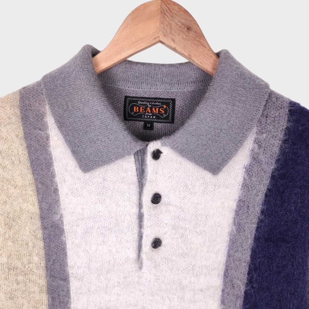 BEAMS PLUS Men's 9 Gauge Shaggy Mohair Blend Polo Shirt Jumper