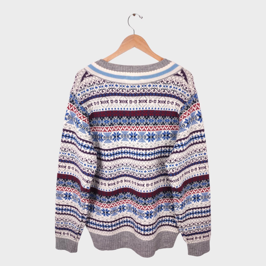 BEAMS PLUS x GIM Men's Made in Japan 100% Wool Fairisle V-Neck Cricket Jumper