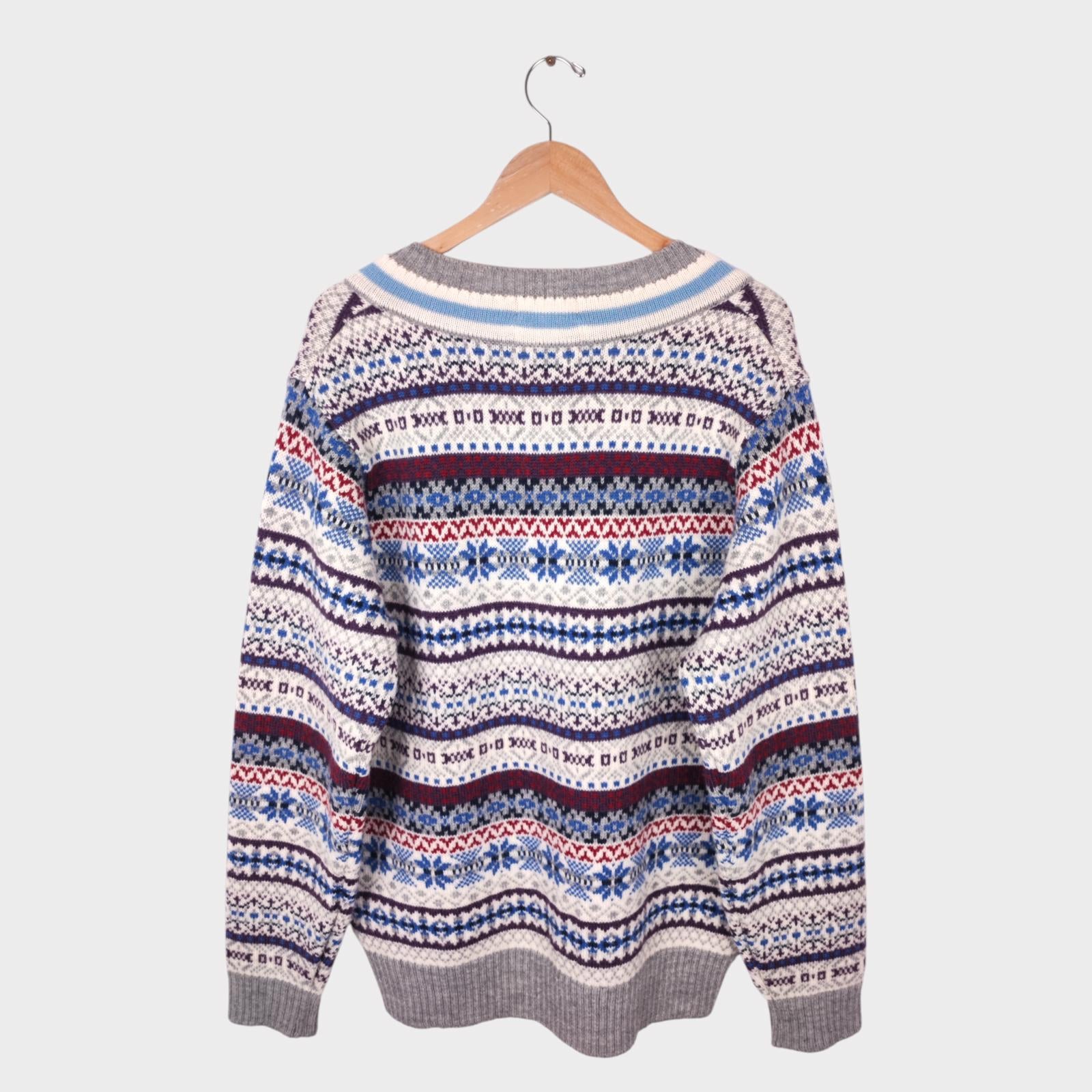 BEAMS PLUS x GIM Men's Made in Japan 100% Wool Fairisle V-Neck Cricket Jumper