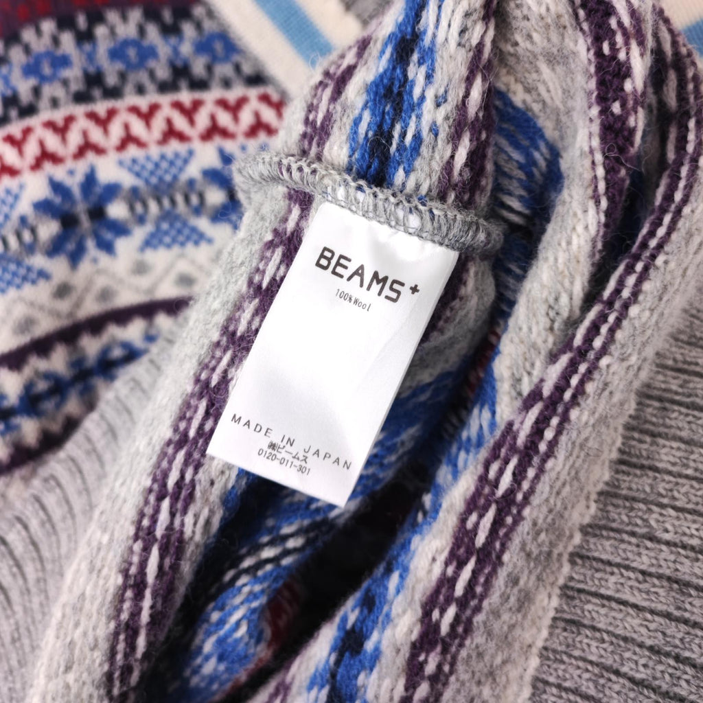 BEAMS PLUS x GIM Men's Made in Japan 100% Wool Fairisle V-Neck Cricket Jumper