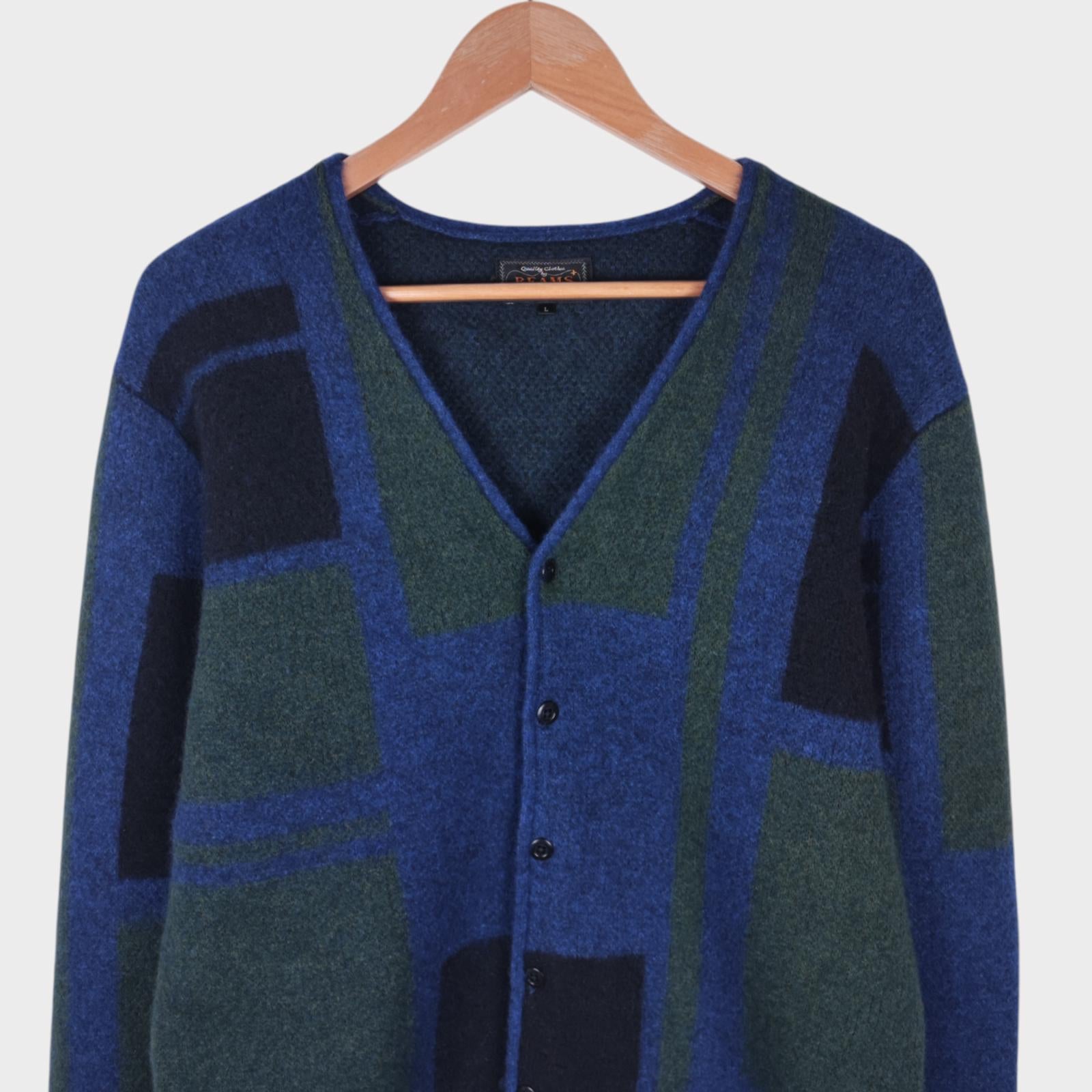 BEAMS PLUS Men's Wool Silk Blend Colourblock Cardigan