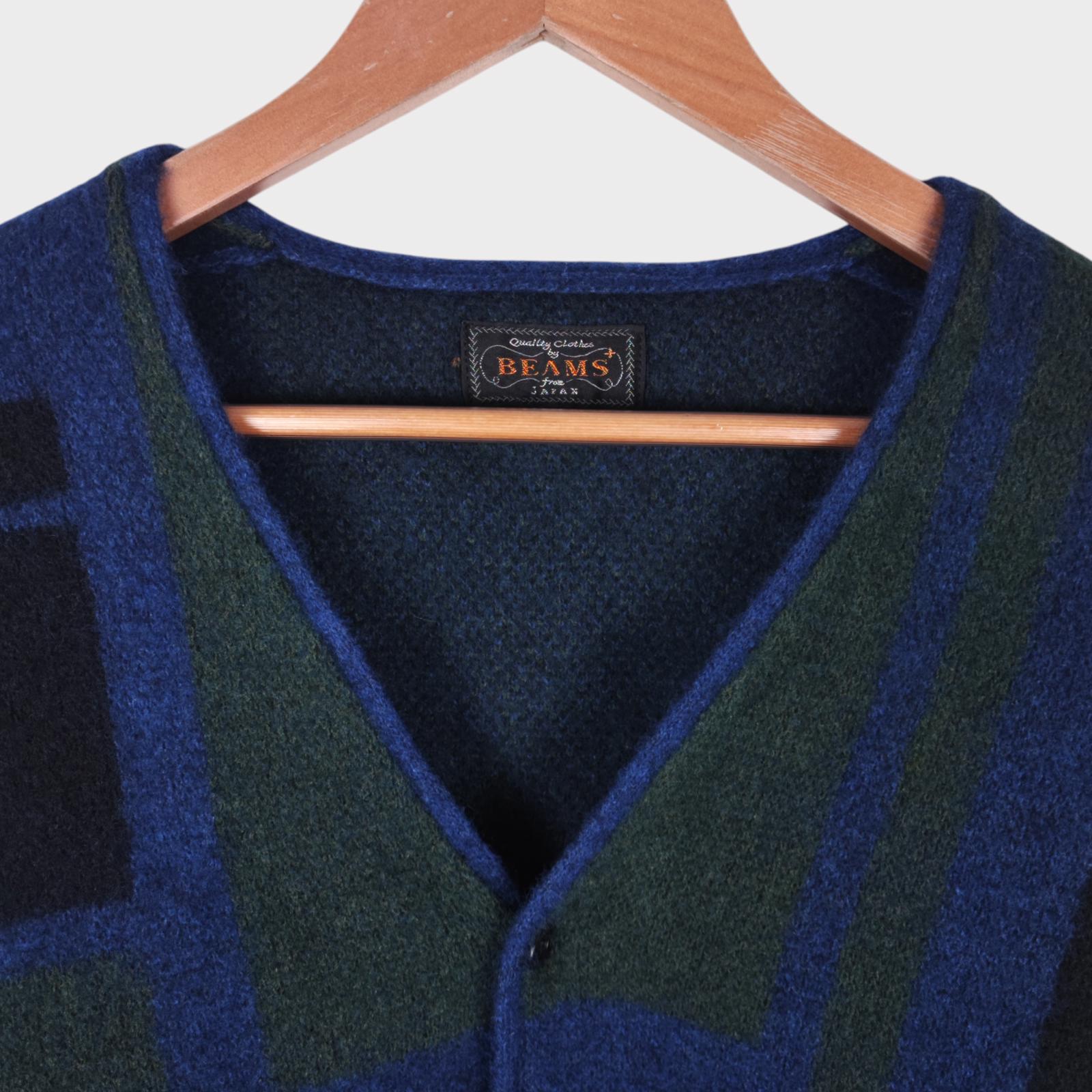 BEAMS PLUS Men's Wool Silk Blend Colourblock Cardigan