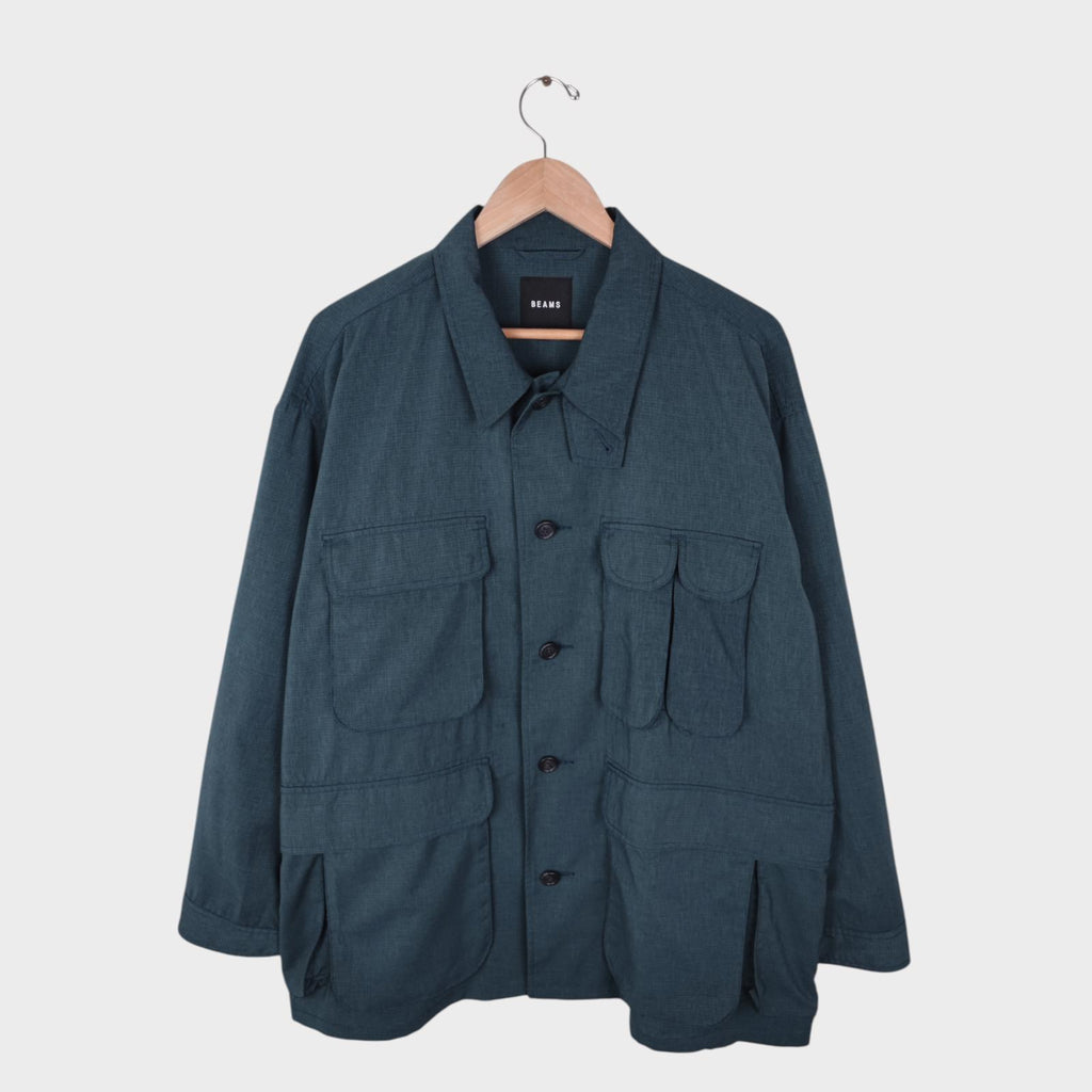 BEAMS Men's Teal Green Oversized Fit Lightweight Utility Fishing Jacket