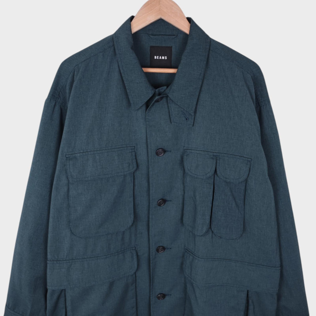 BEAMS Men's Teal Green Oversized Fit Lightweight Utility Fishing Jacket