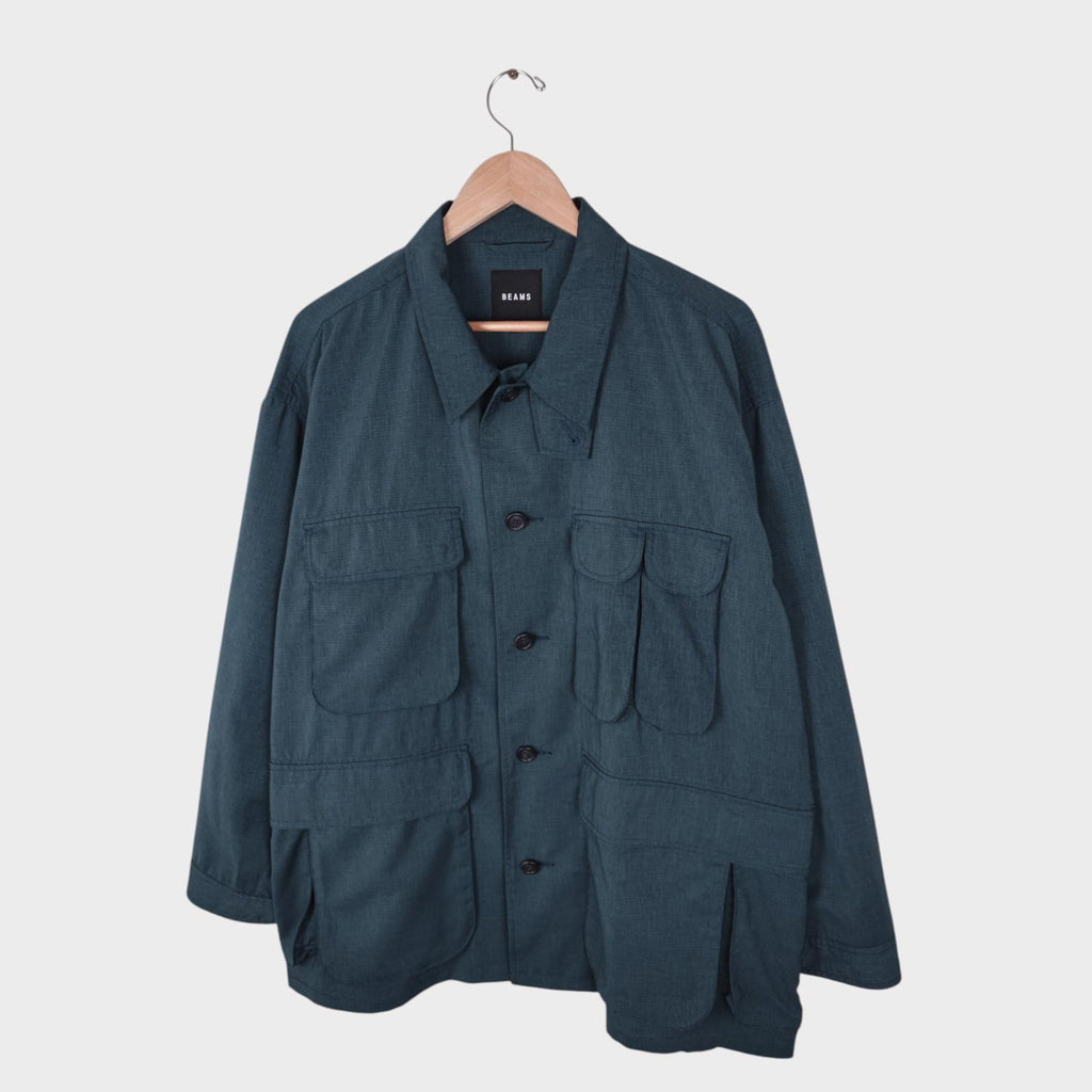 BEAMS Men's Teal Green Oversized Fit Lightweight Utility Fishing Jacket