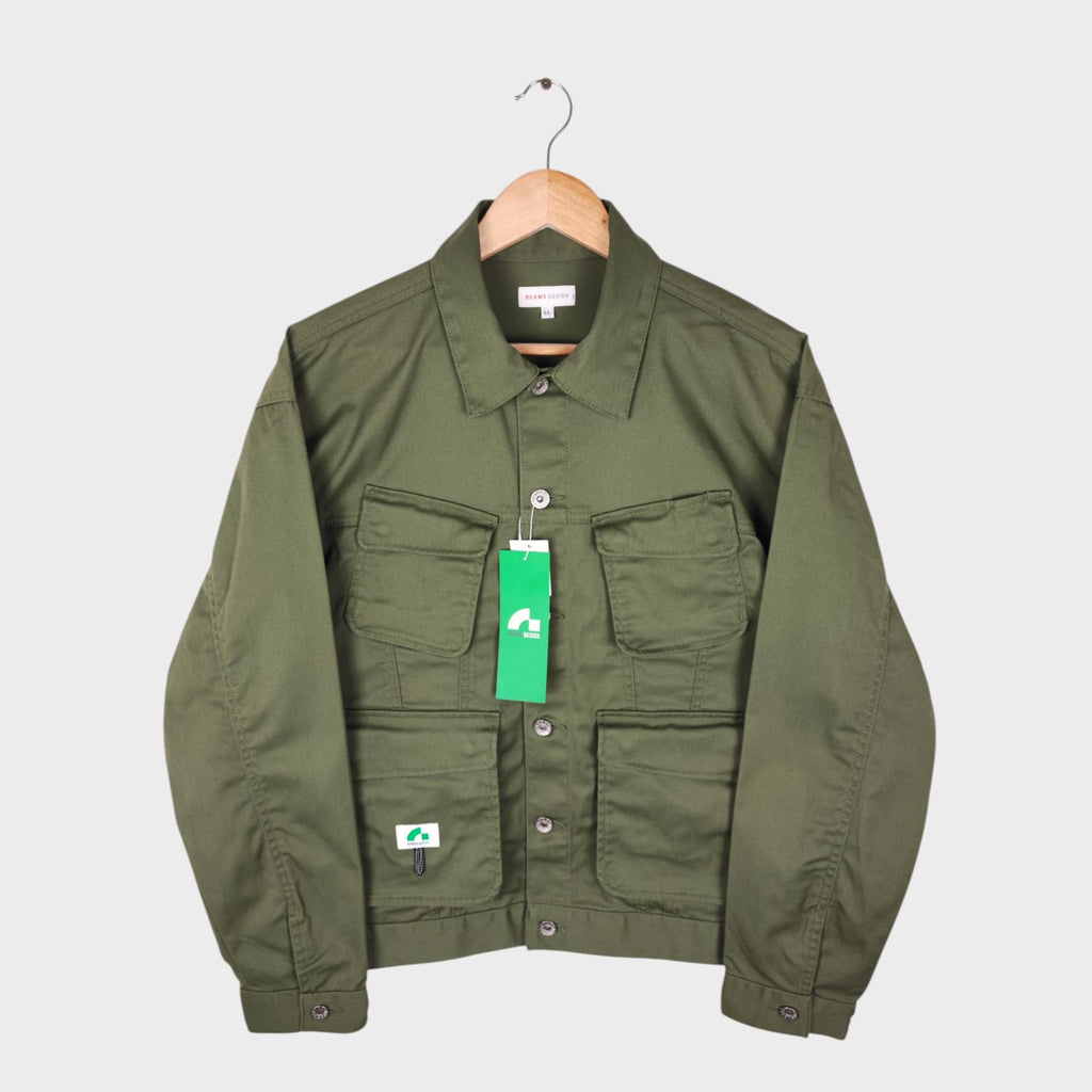 BEAMS Men's Green Cropped Utility Chore Jacket