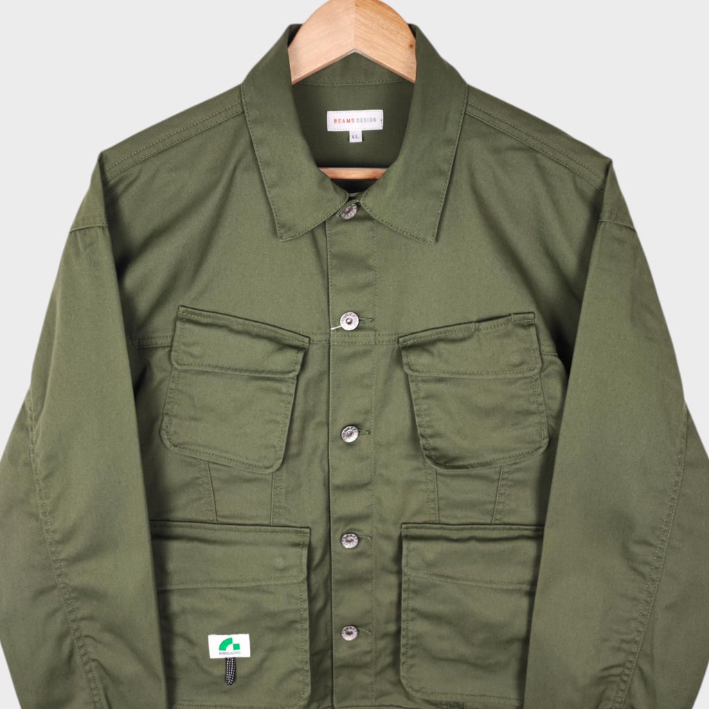BEAMS Men's Green Cropped Utility Chore Jacket
