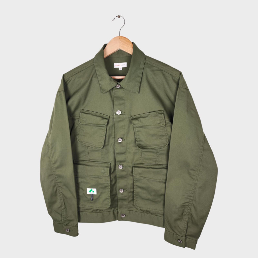 BEAMS Men's Green Cropped Utility Chore Jacket