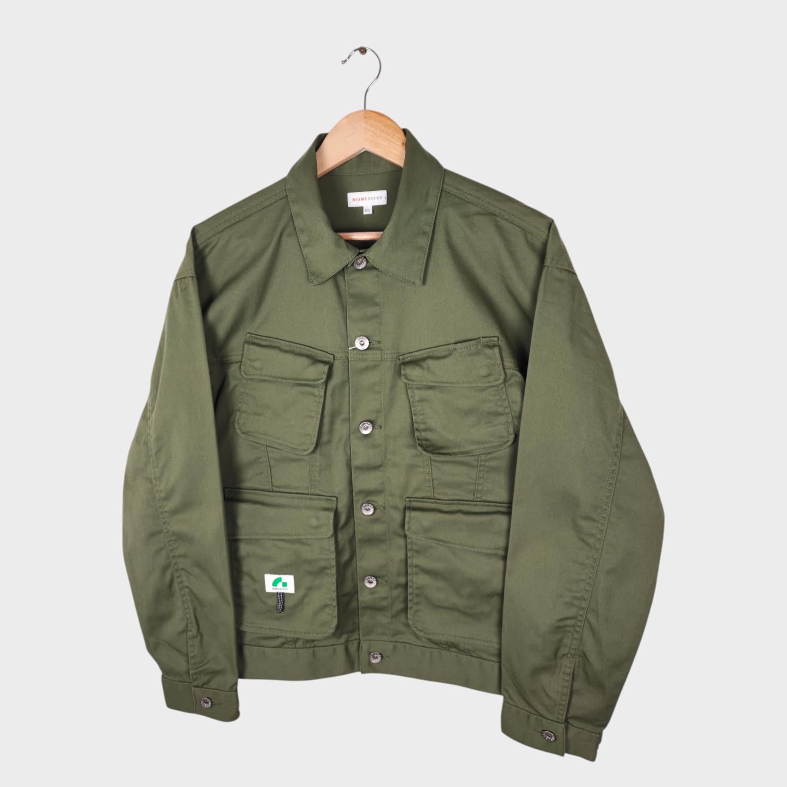 BEAMS Men's Green Cropped Utility Chore Jacket