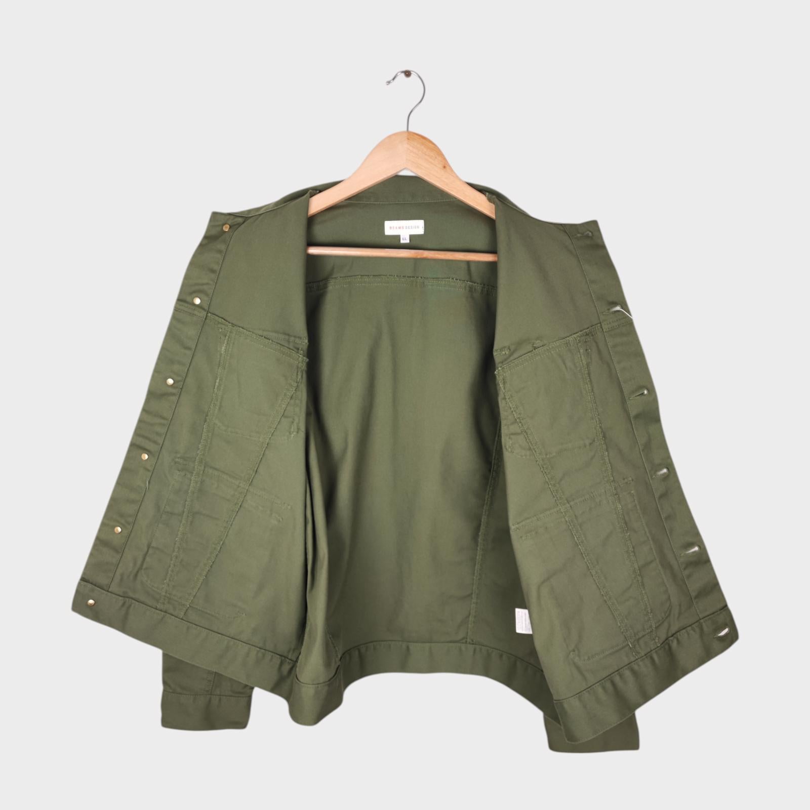 BEAMS Men's Green Cropped Utility Chore Jacket