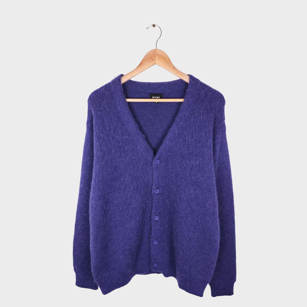 BEAMS Men's Purple Mohair Blend Shaggy Grunge Cardigan