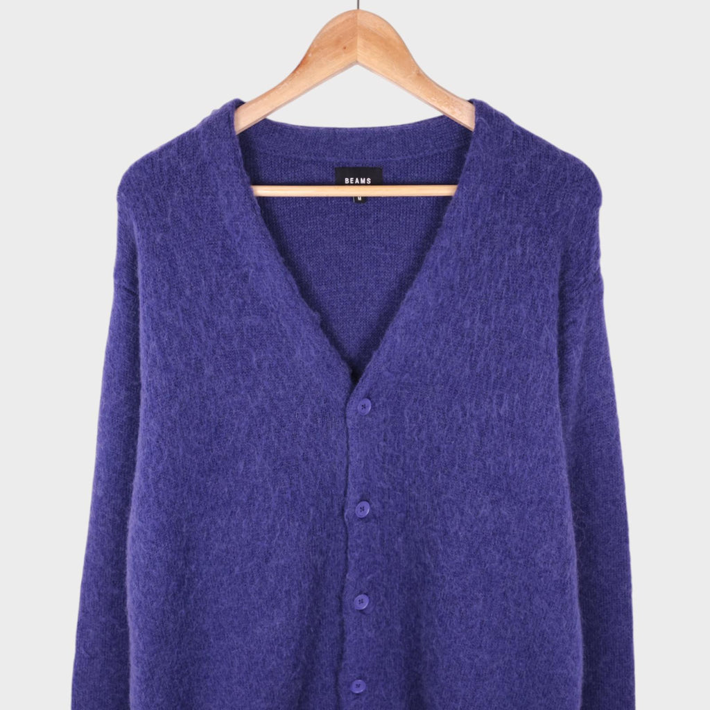 BEAMS Men's Purple Mohair Blend Shaggy Grunge Cardigan