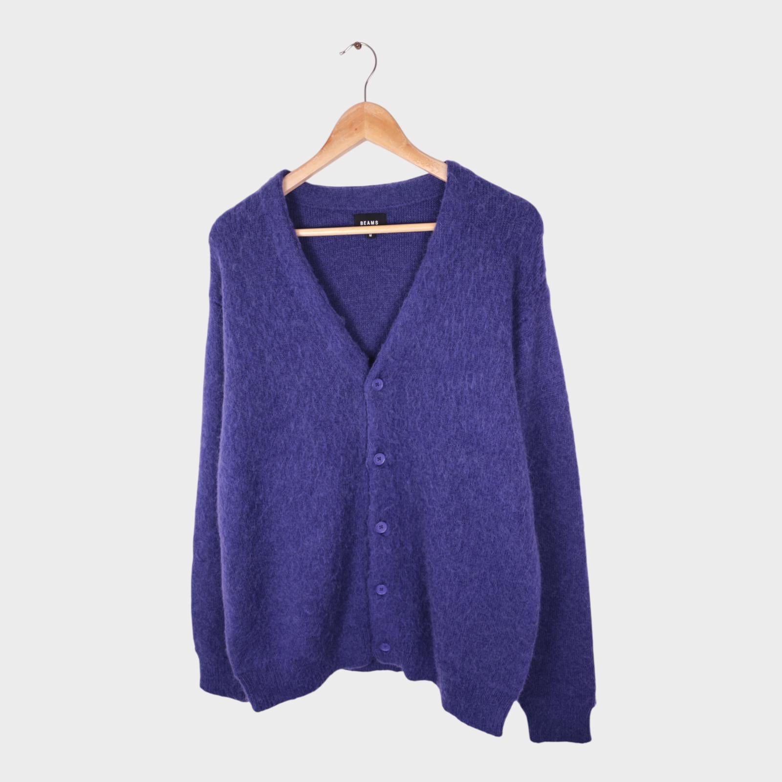 BEAMS Men's Purple Mohair Blend Shaggy Grunge Cardigan