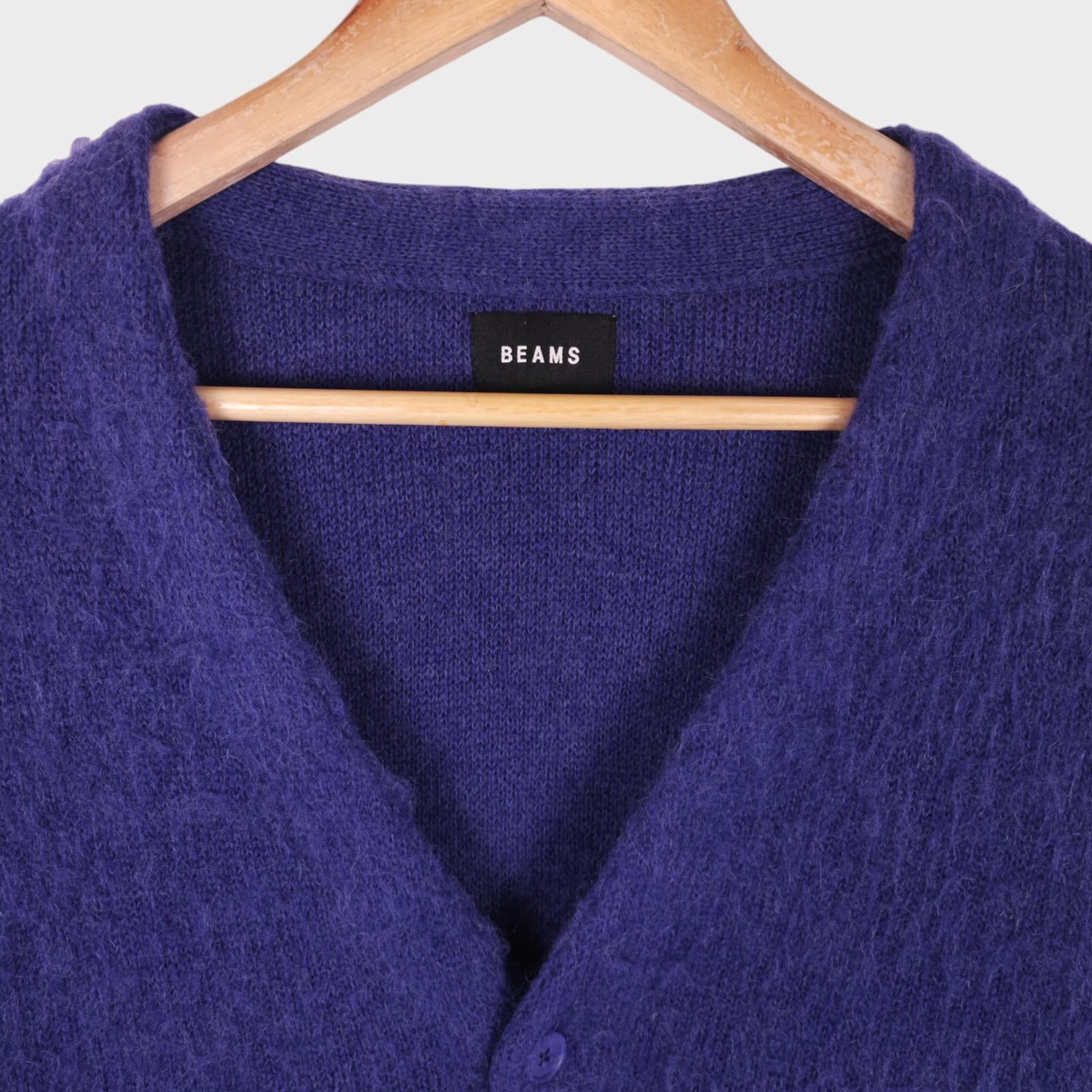 BEAMS Men's Purple Mohair Blend Shaggy Grunge Cardigan