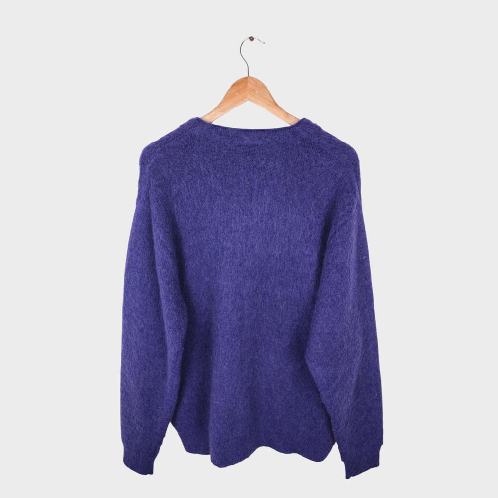 BEAMS Men's Purple Mohair Blend Shaggy Grunge Cardigan