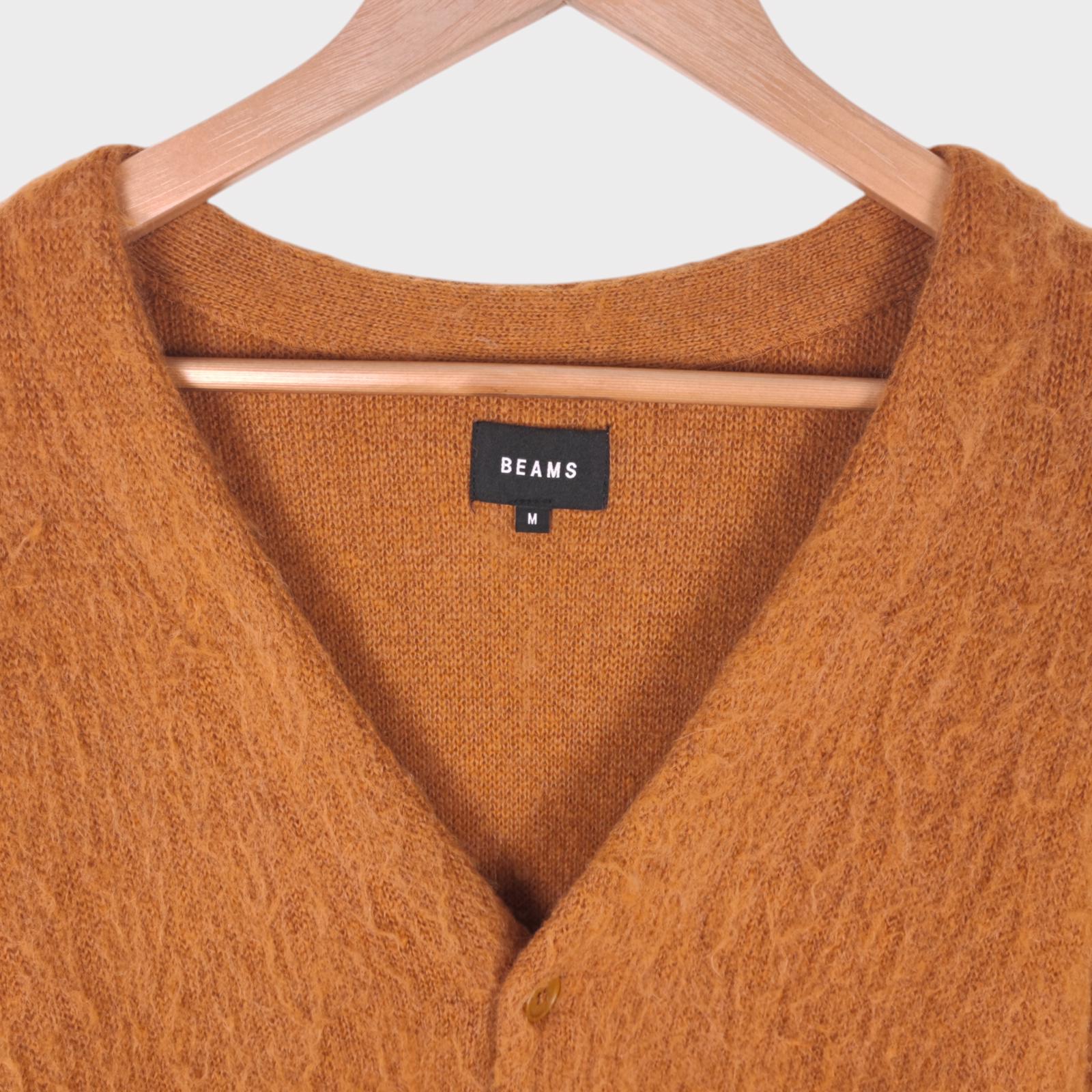 BEAMS Men's Tan/Camel Mohair Blend Shaggy Grunge Cardigan
