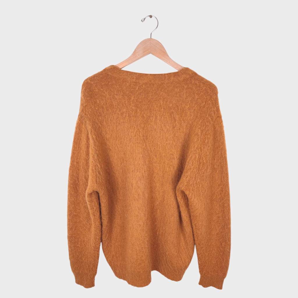 BEAMS Men's Tan/Camel Mohair Blend Shaggy Grunge Cardigan