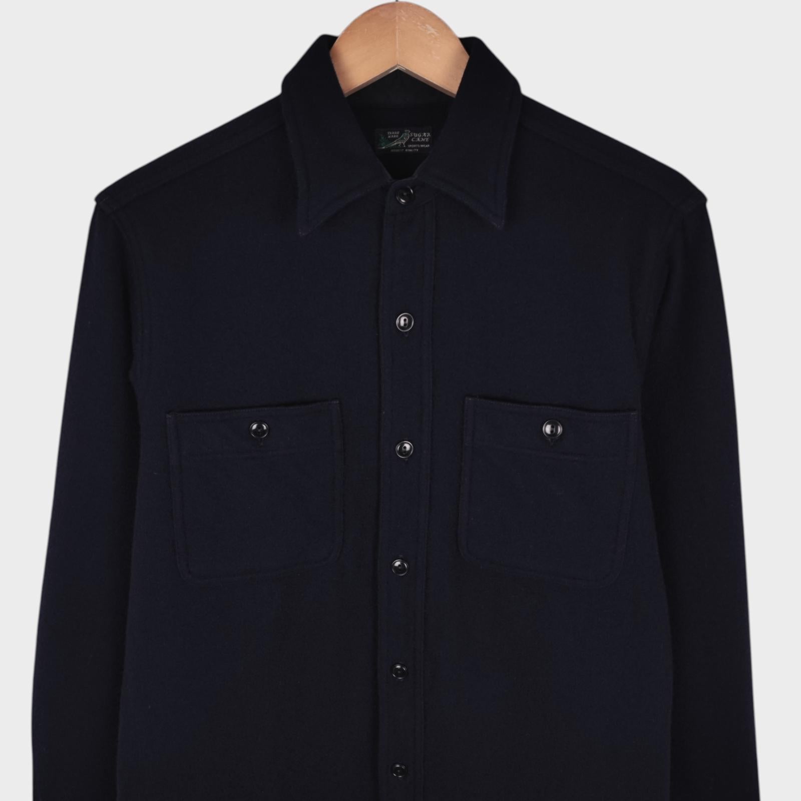 SUGAR CANE Men's Made in Japan Dark Navy Wool Blend Shirt