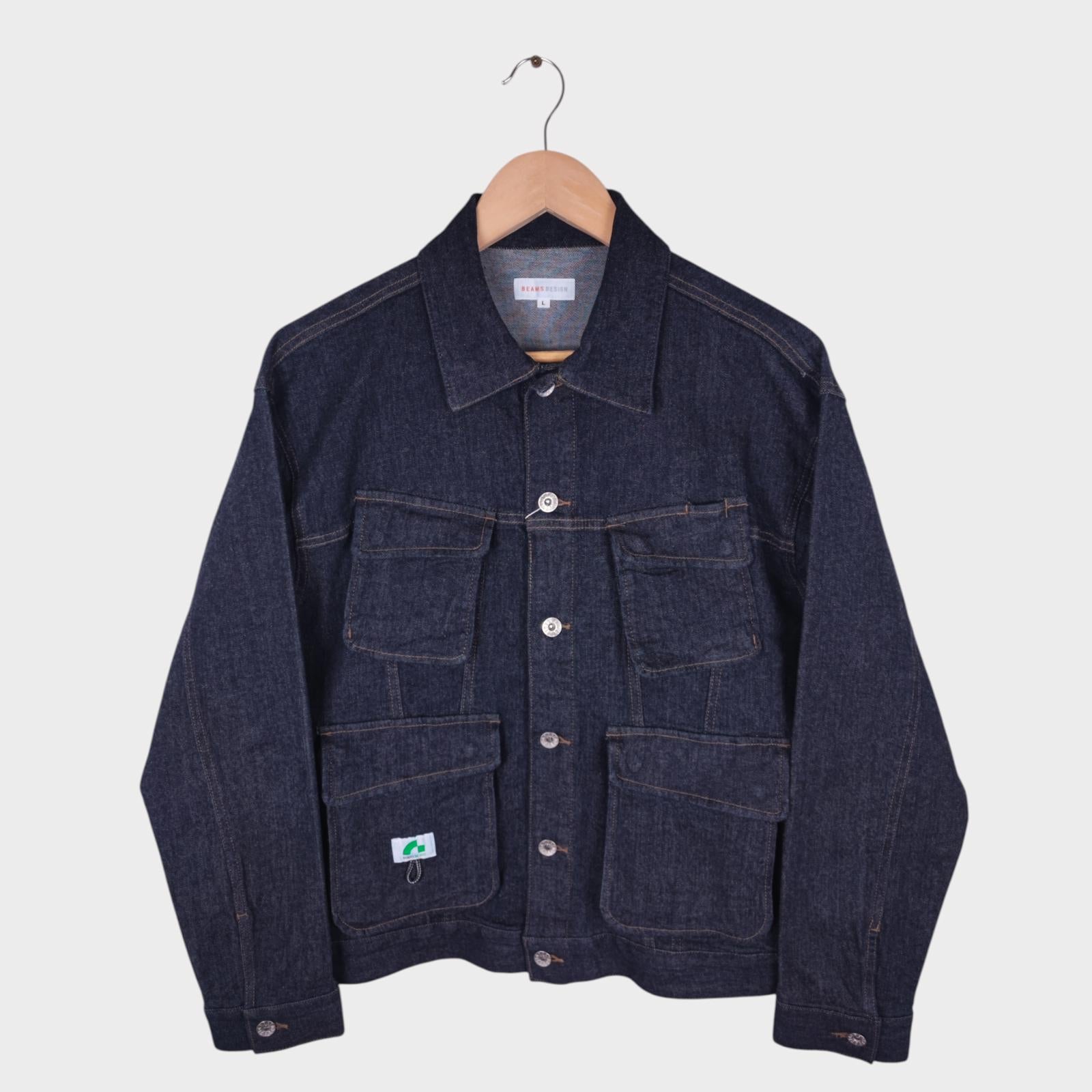 Beams Men's Dark Blue Cropped Denim Utility Chore Jacket