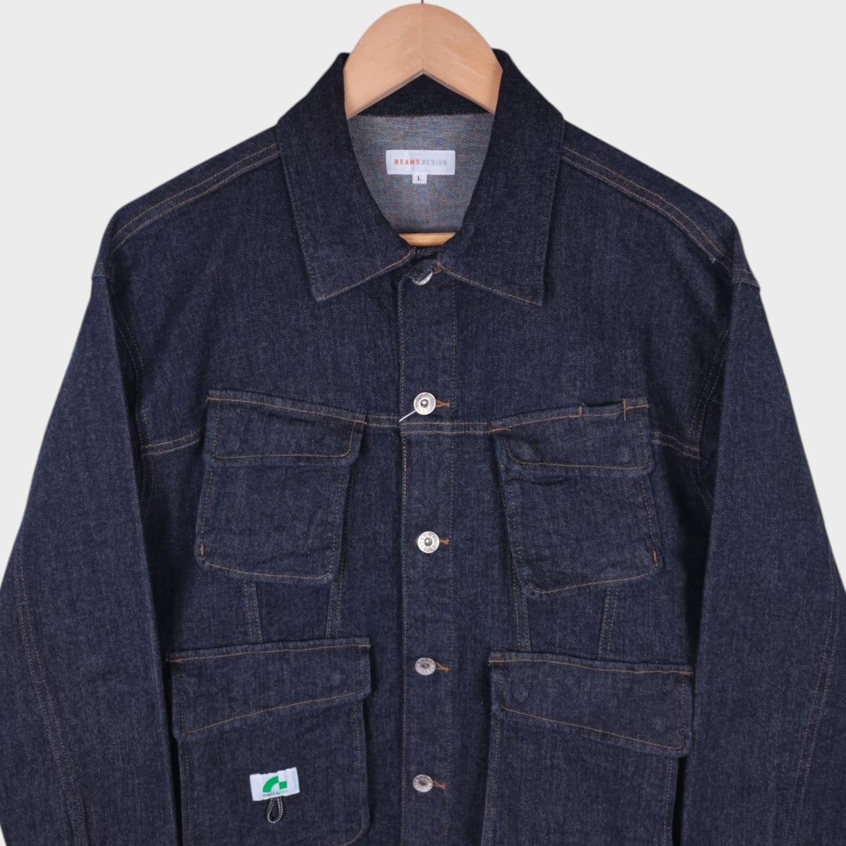 BEAMS Men's Dark Blue Cropped Denim Utility Chore Jacket