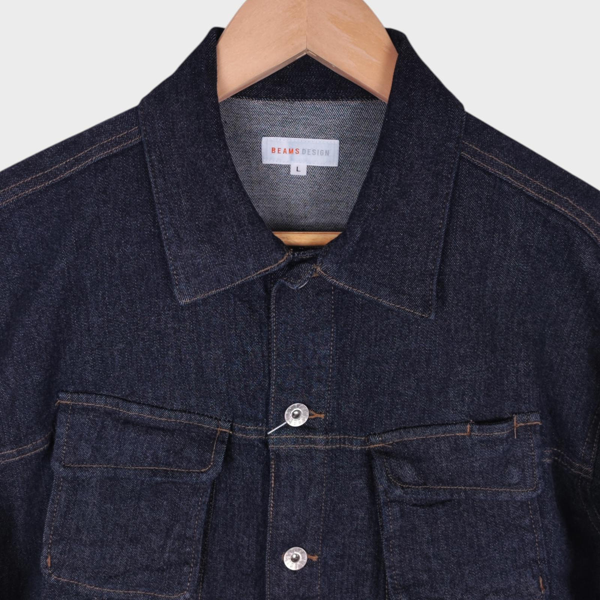 BEAMS Men's Dark Blue Cropped Denim Utility Chore Jacket