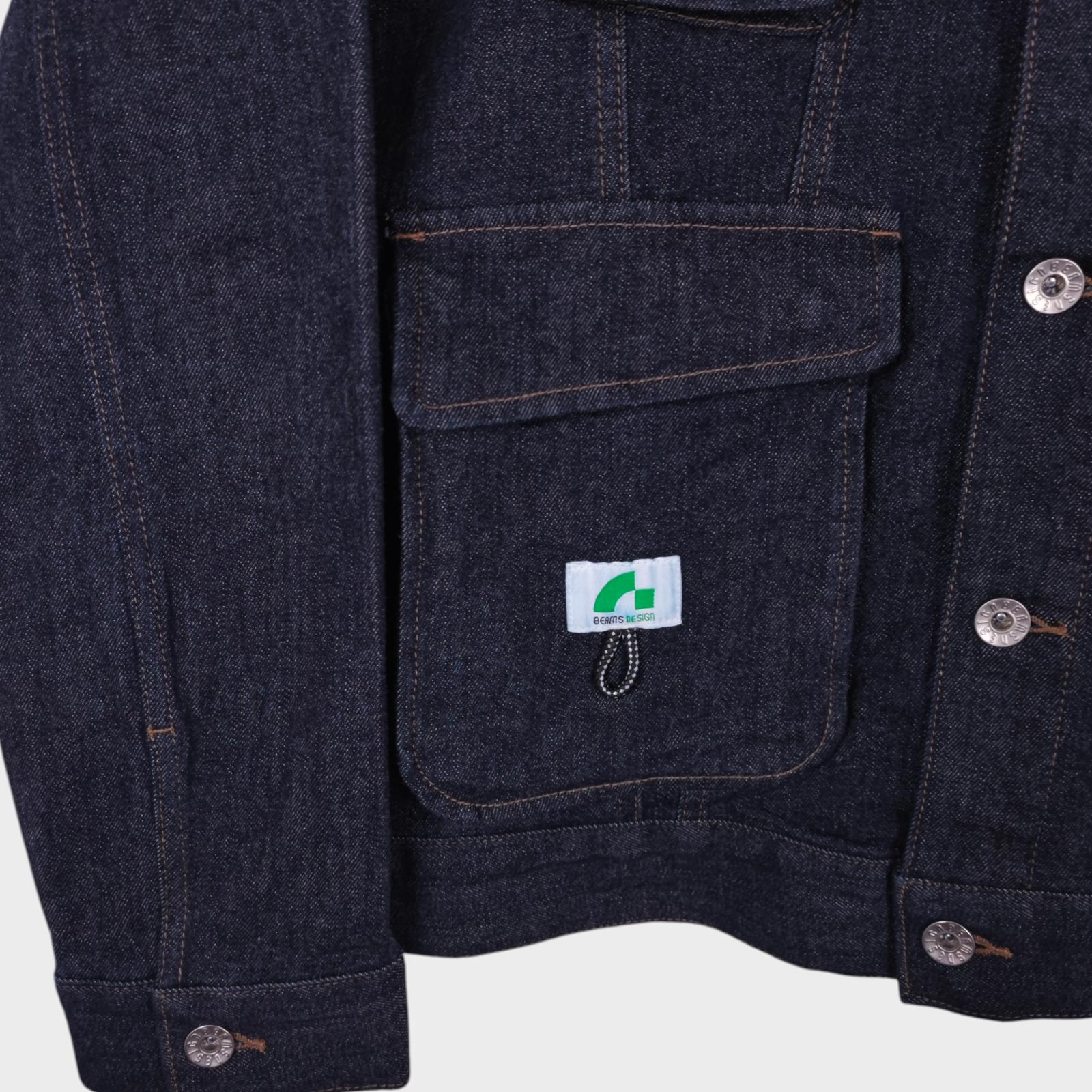 BEAMS Men's Dark Blue Cropped Denim Utility Chore Jacket