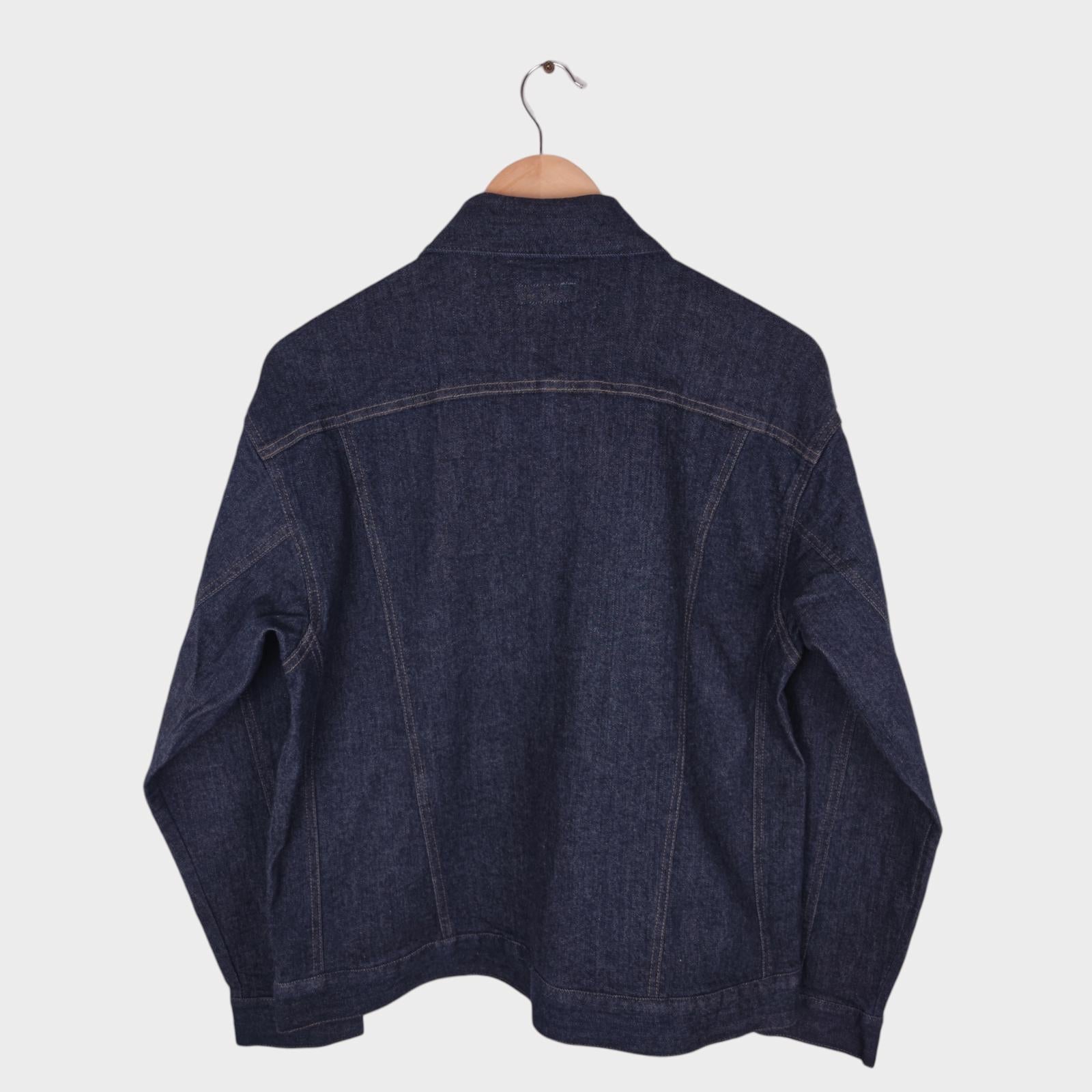 BEAMS Men's Dark Blue Cropped Denim Utility Chore Jacket