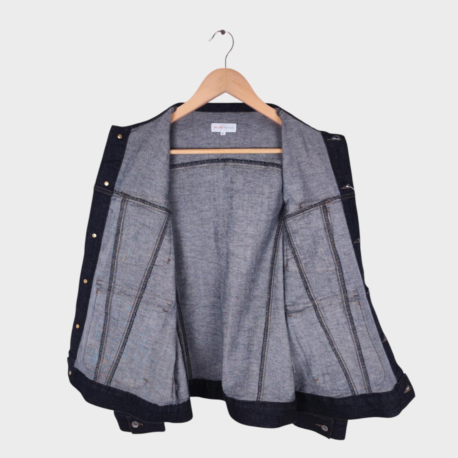BEAMS Men's Dark Blue Cropped Denim Utility Chore Jacket