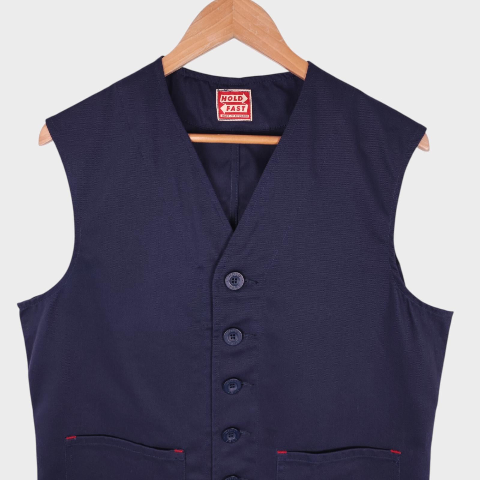 HOLD FAST by OLD TOWN Men's Made in England Blue Cotton Twill Waistcoat