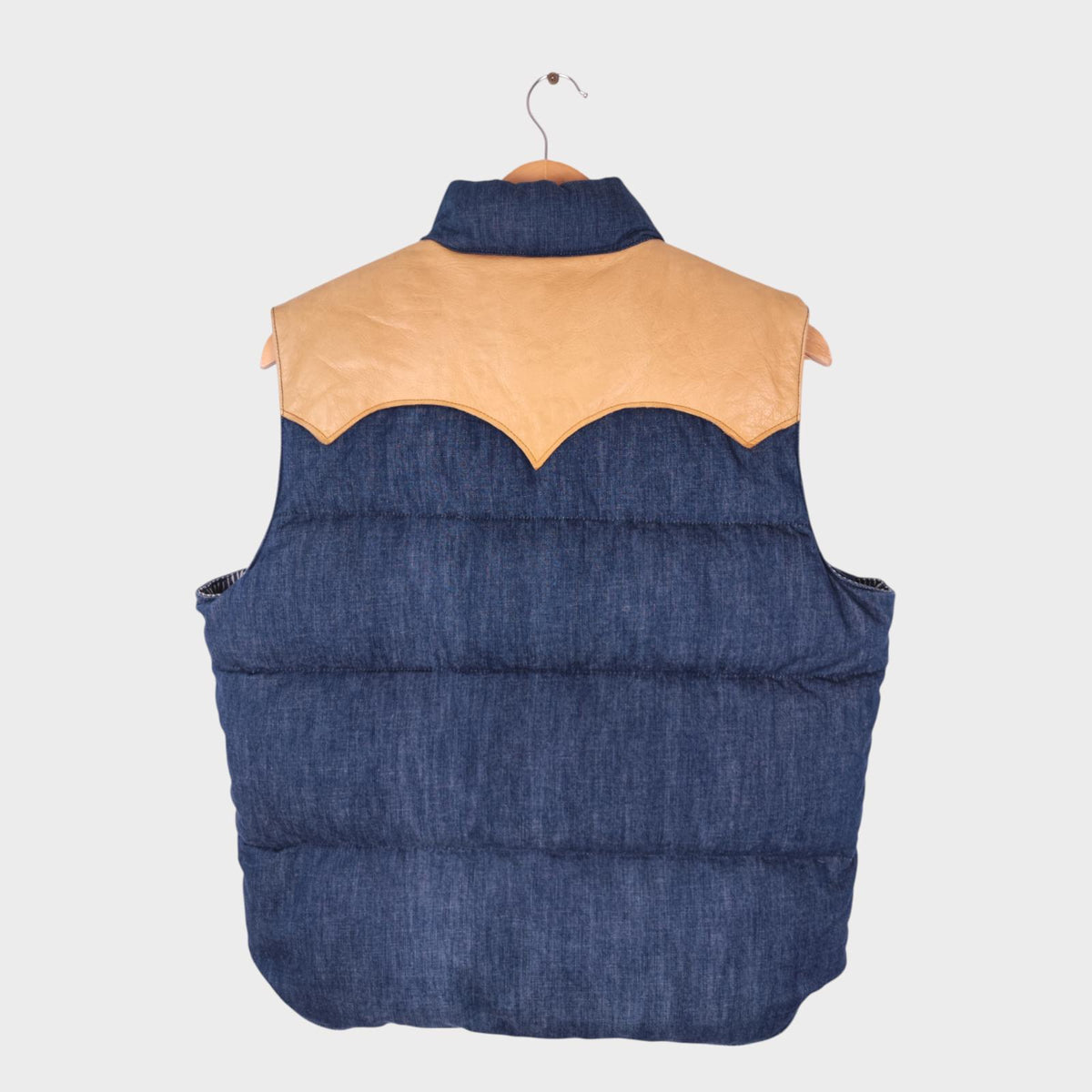 SUGAR CANE Men's Blue Denim Leather Yoke Down Vest Gilet
