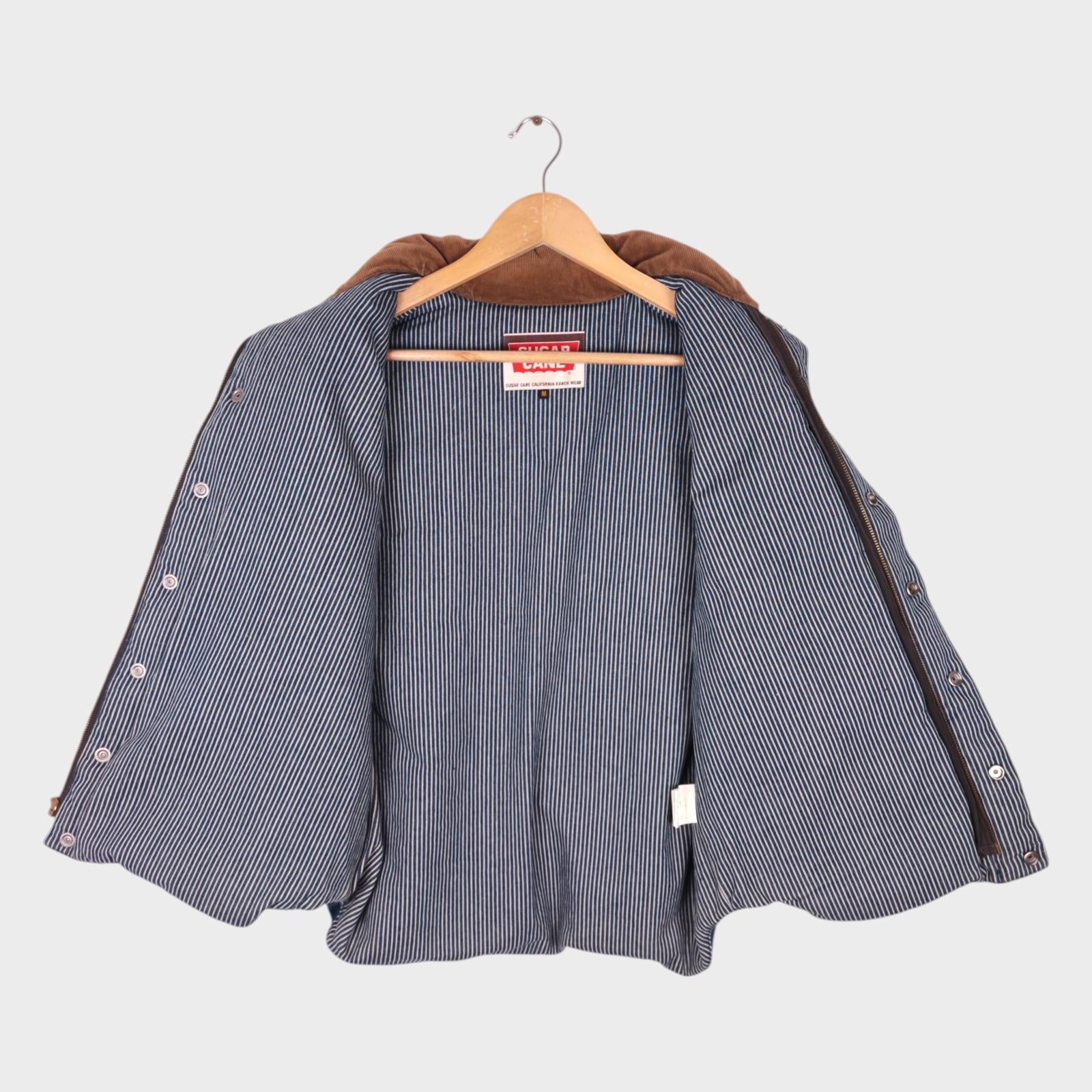 SUGAR CANE Men's Blue Denim Leather Yoke Down Vest Gilet