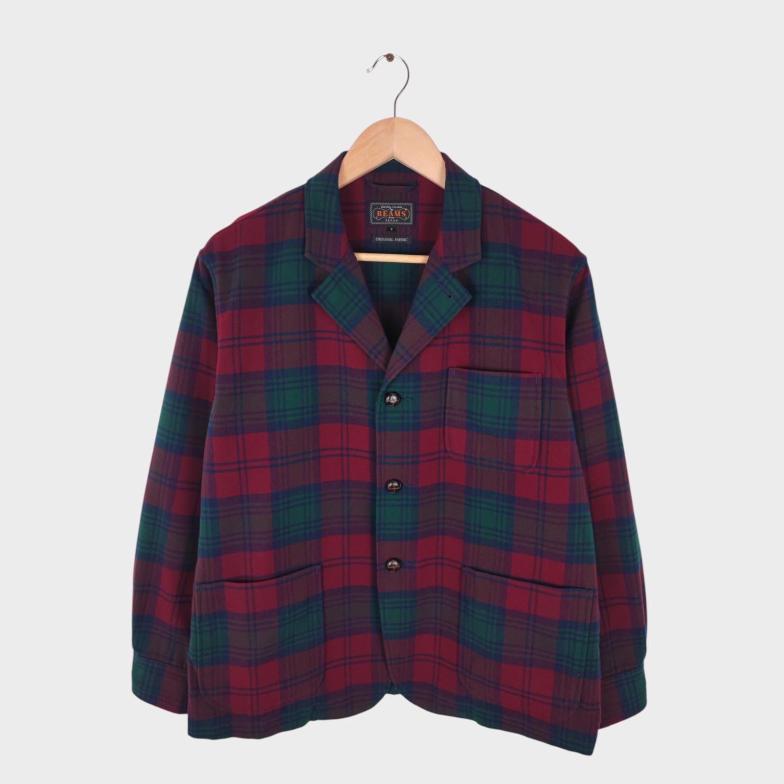 BEAMS PLUS Men's Red/Green Check Flannel Chore Jacket