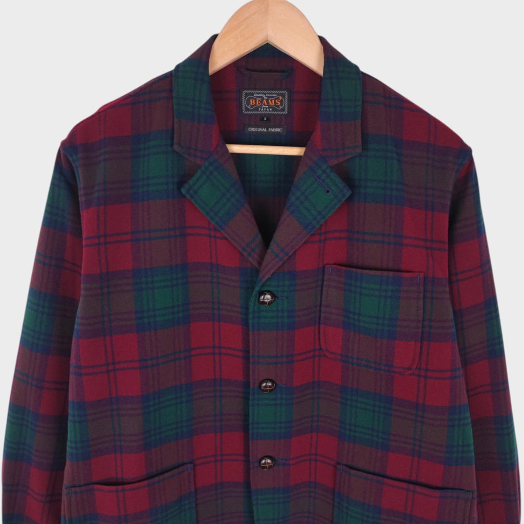 BEAMS PLUS Men's Red/Green Check Flannel Chore Jacket