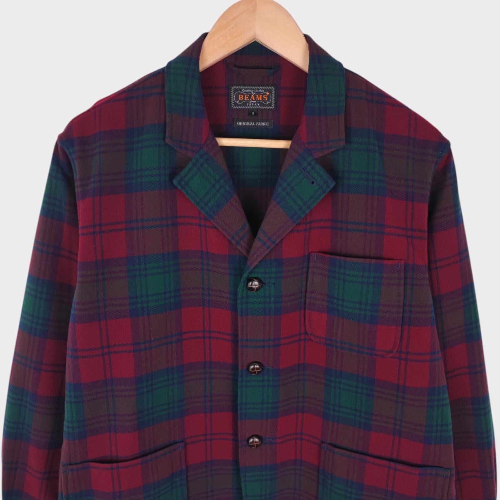 BEAMS PLUS Men's Red/Green Check Flannel Chore Jacket