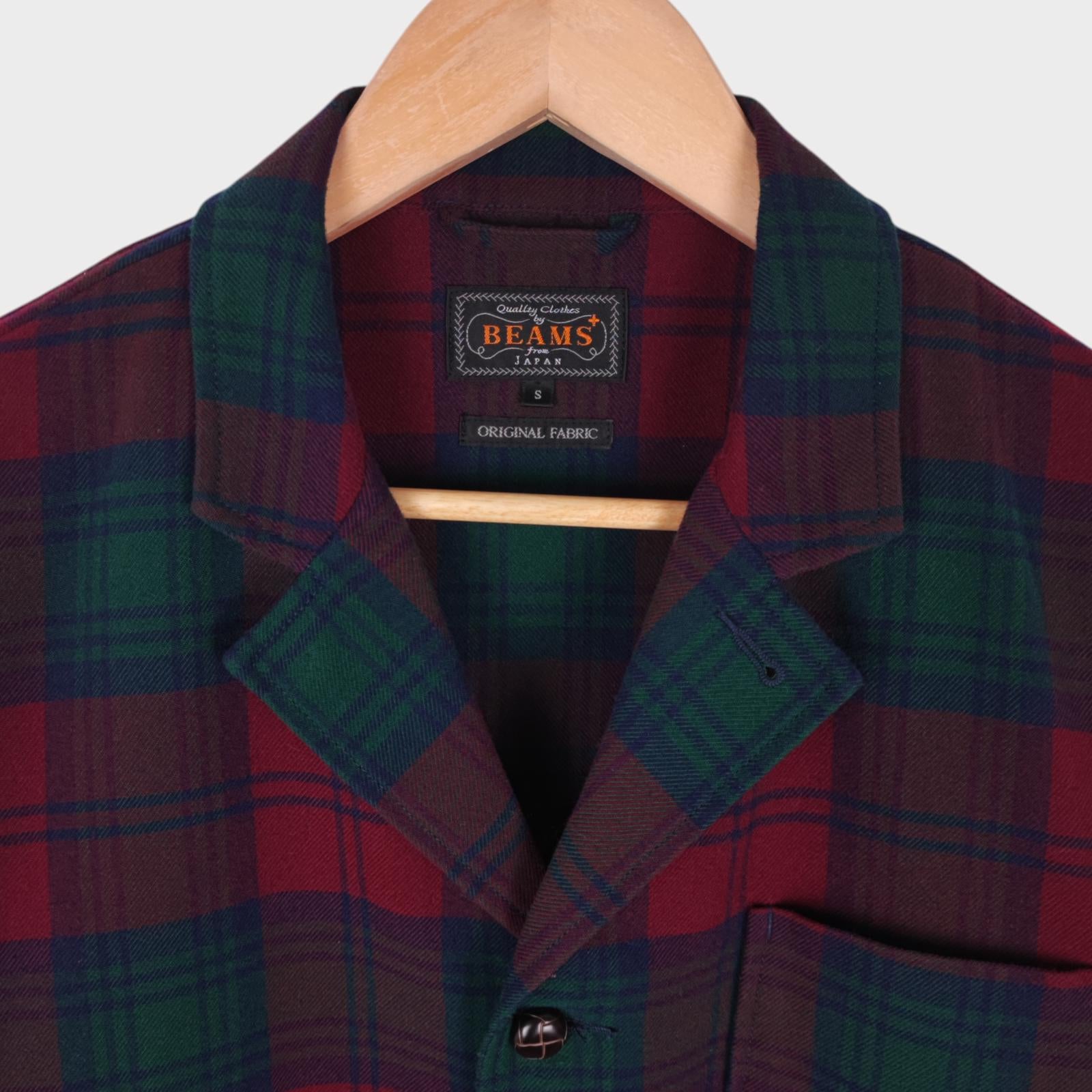 BEAMS PLUS Men's Red/Green Check Flannel Chore Jacket